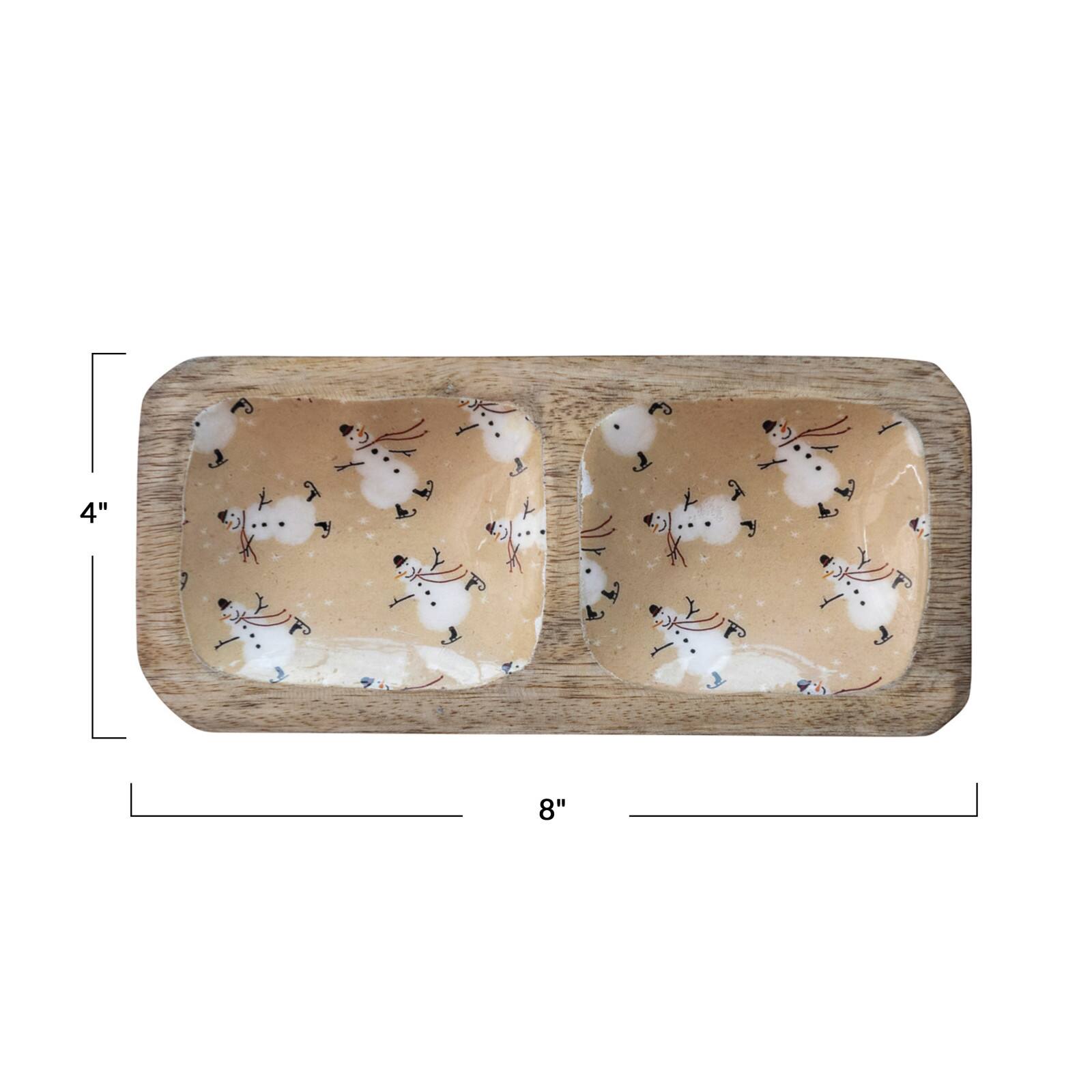 Hello Honey® 8" Snowman Double Compartment Enameled Mango Wood Tray