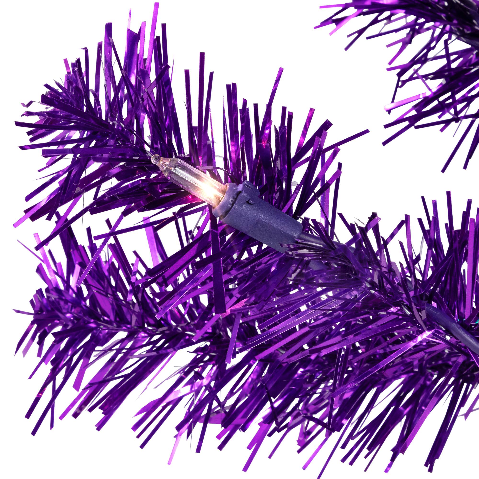 2ft. Pre-Lit Iridescent Purple Tinsel Pine Artificial Christmas Tree, Warm White Lights