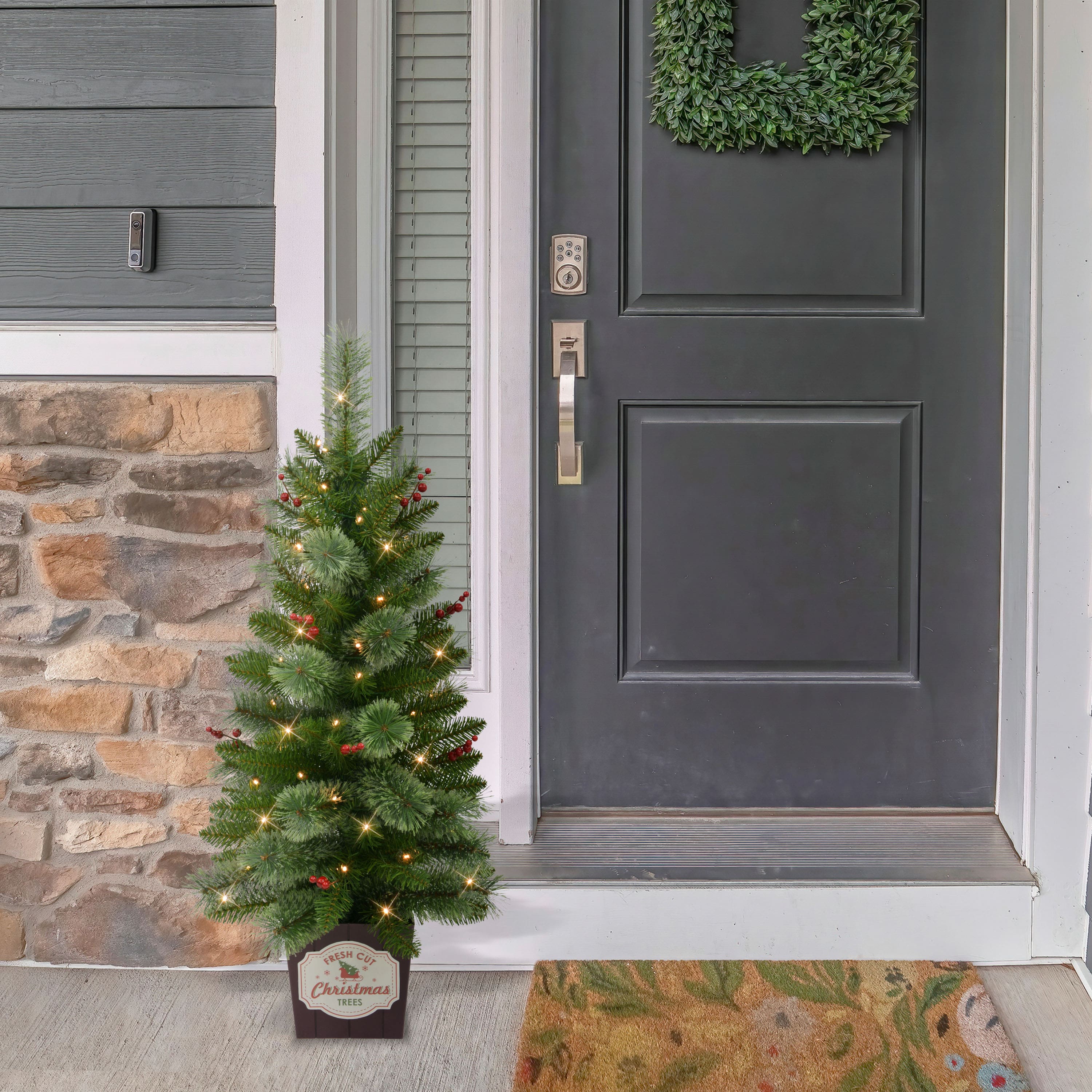 3.5ft. Pre-Lit Cashmere Potted Artificial Christmas Trees with Berries, 2ct.