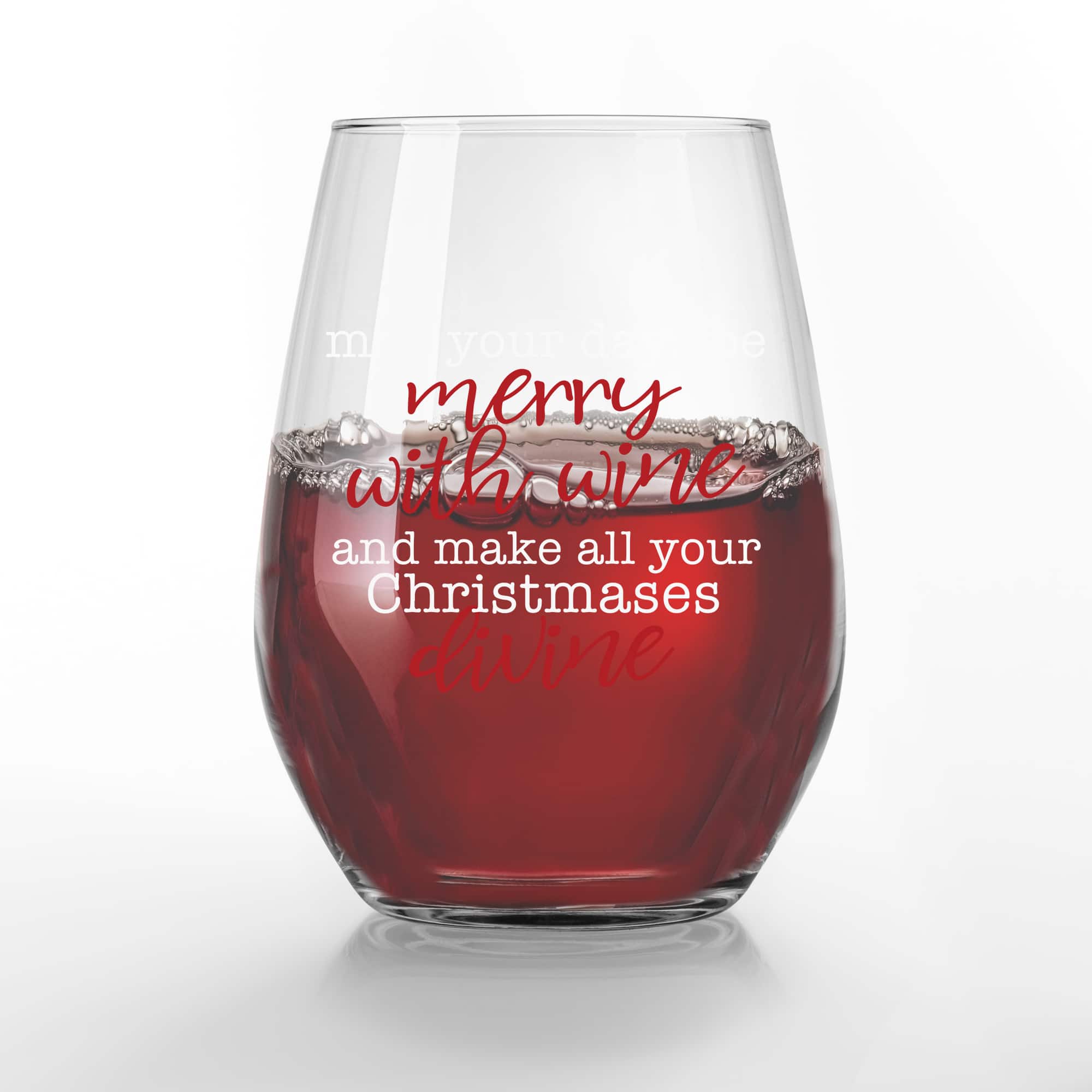 Merry with Wine 15oz. Printed Stemless Wine Glass