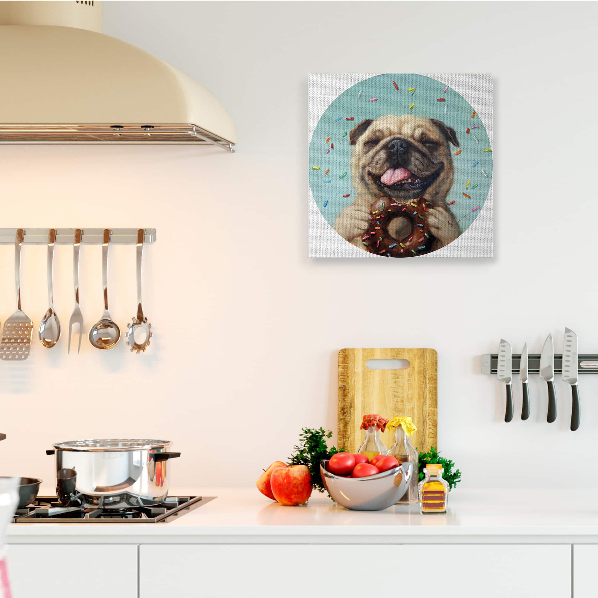 Stupell Industries Happy Pug With Sprinkle Donut Pet Dog Canvas Wall Art