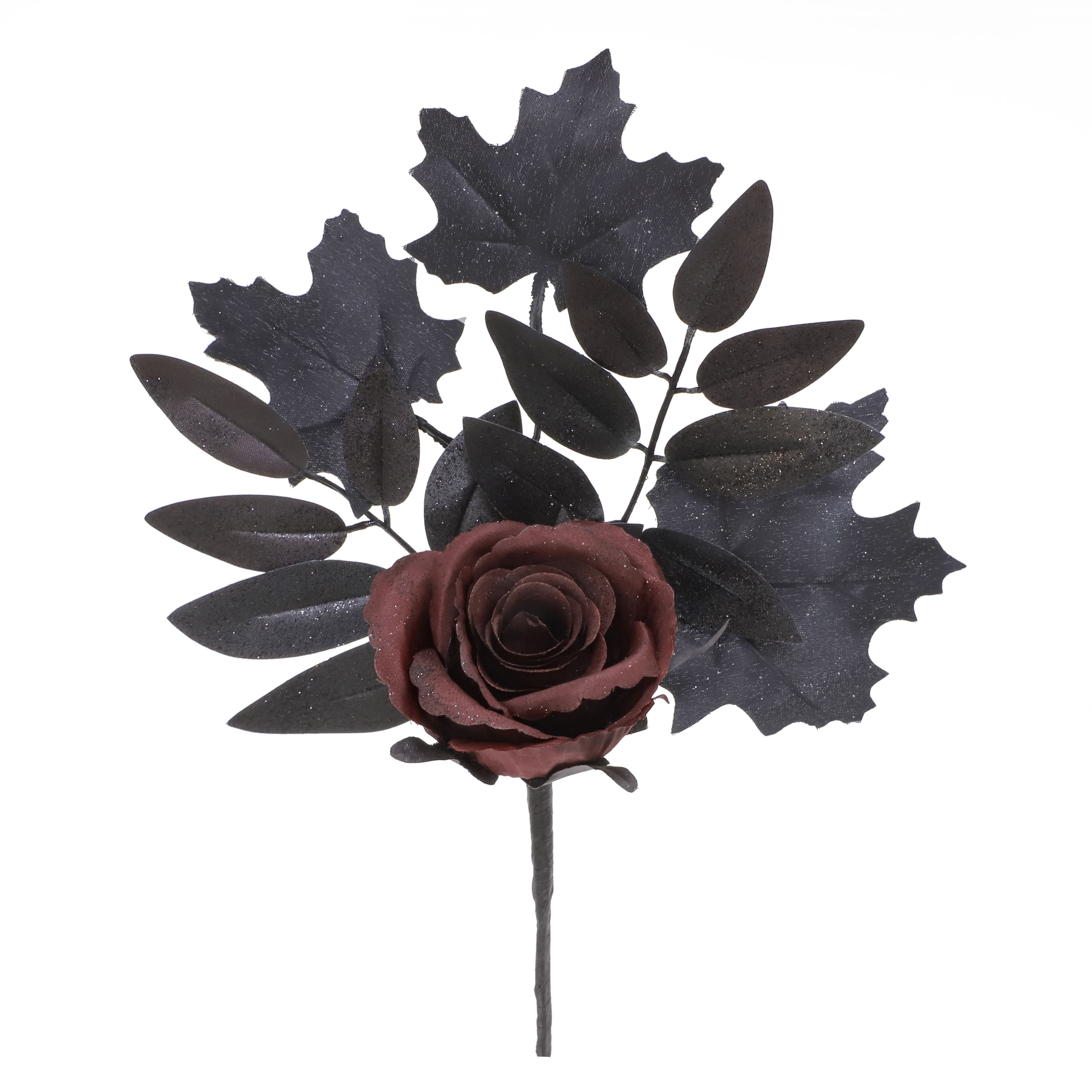 12" Red & Black Rose & Foliage Pick by Ashland®