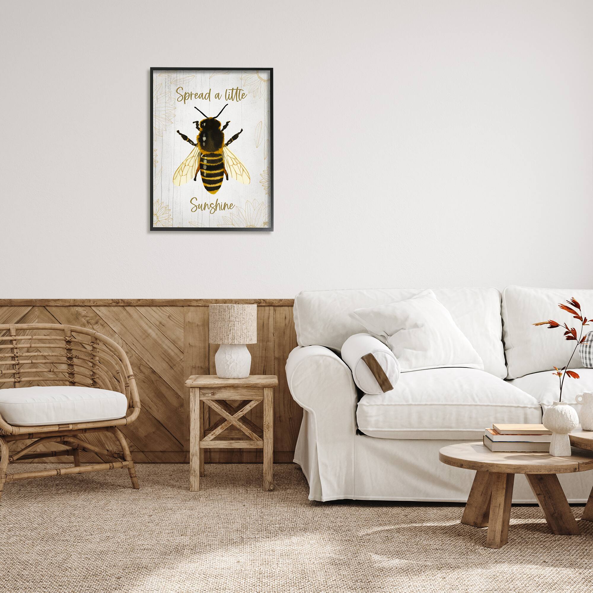 Stupell Industries Spread a Little Sunshine Phrase Country Bumble Bee Framed Wall Art