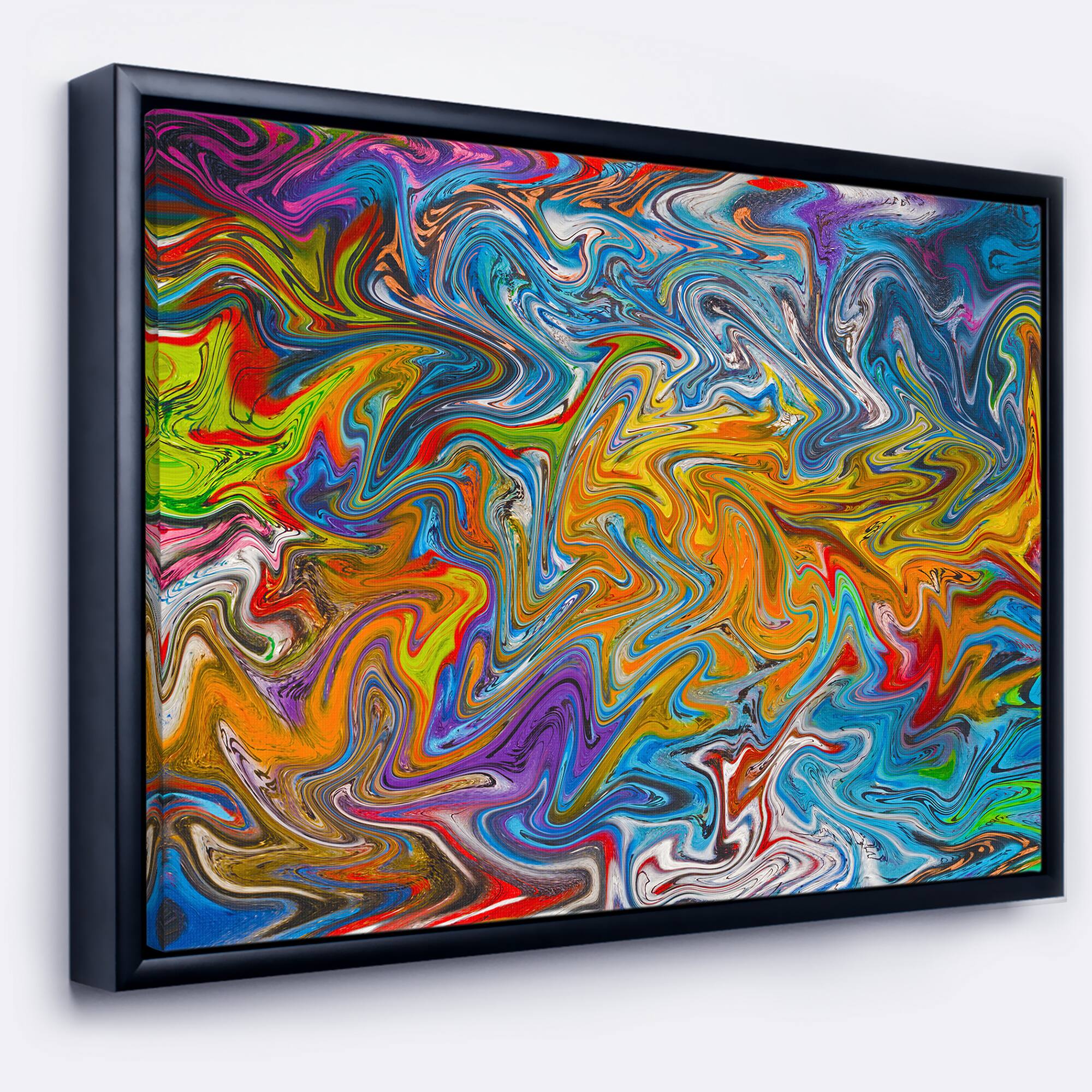 Designart - Fractal Flowing Colors - Abstract Framed Canvas Art Print