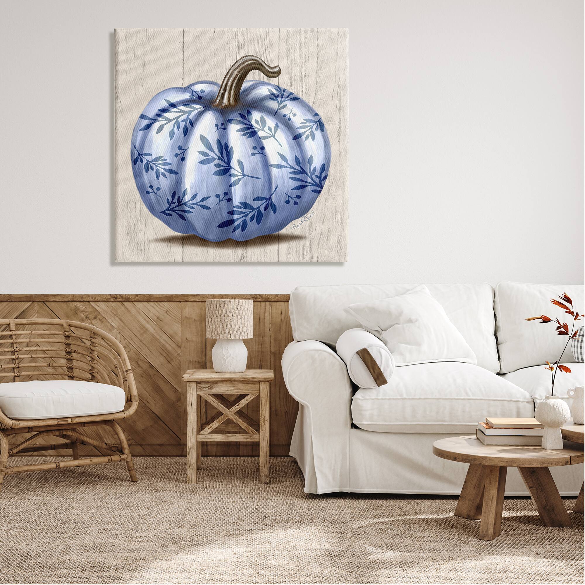 Stupell Industries Blue Patterned Botanical Pumpkin Canvas Wall Art