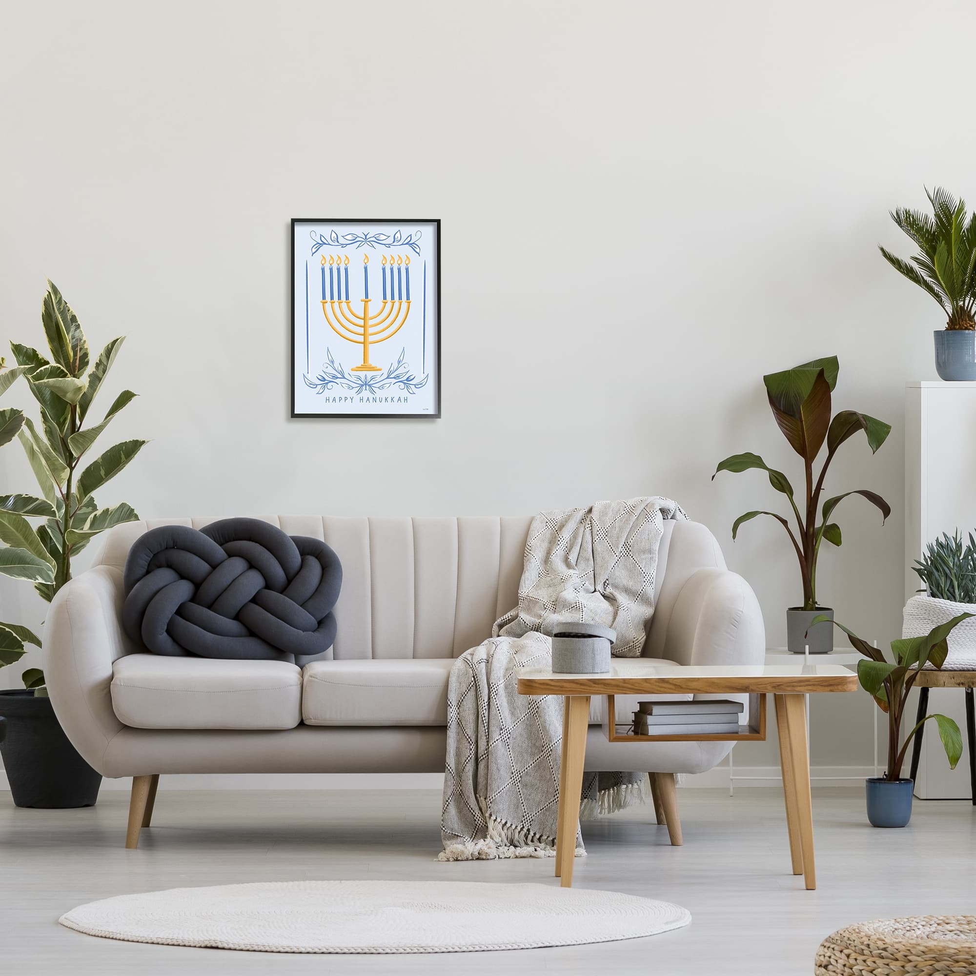 Stupell Industries Happy Hanukkah Botanical Menorah Framed Giclee Art
