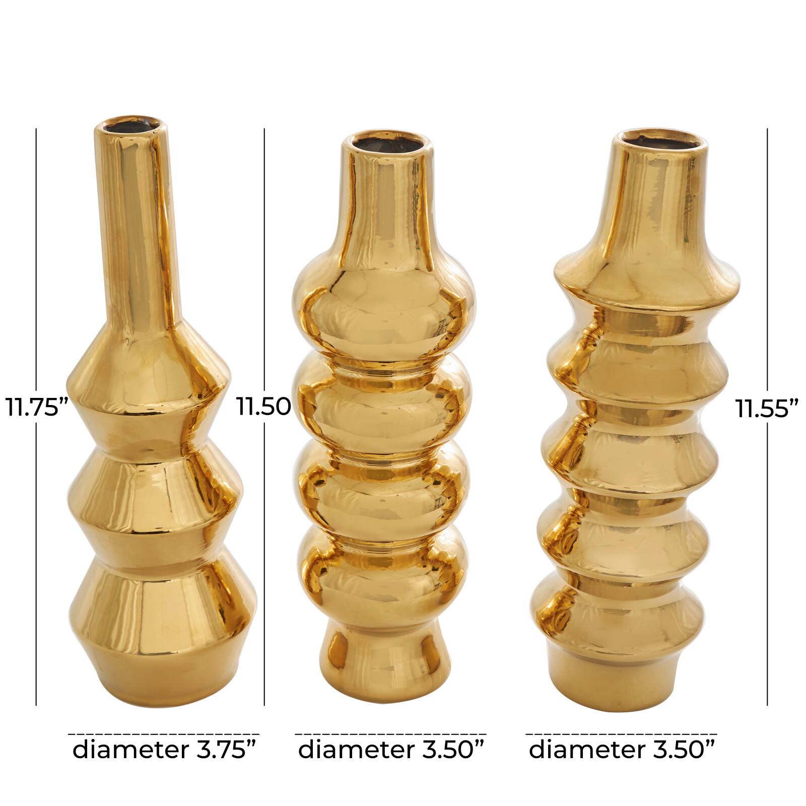 Gold Ceramic Abstract Bubble Ribbed Vase Set