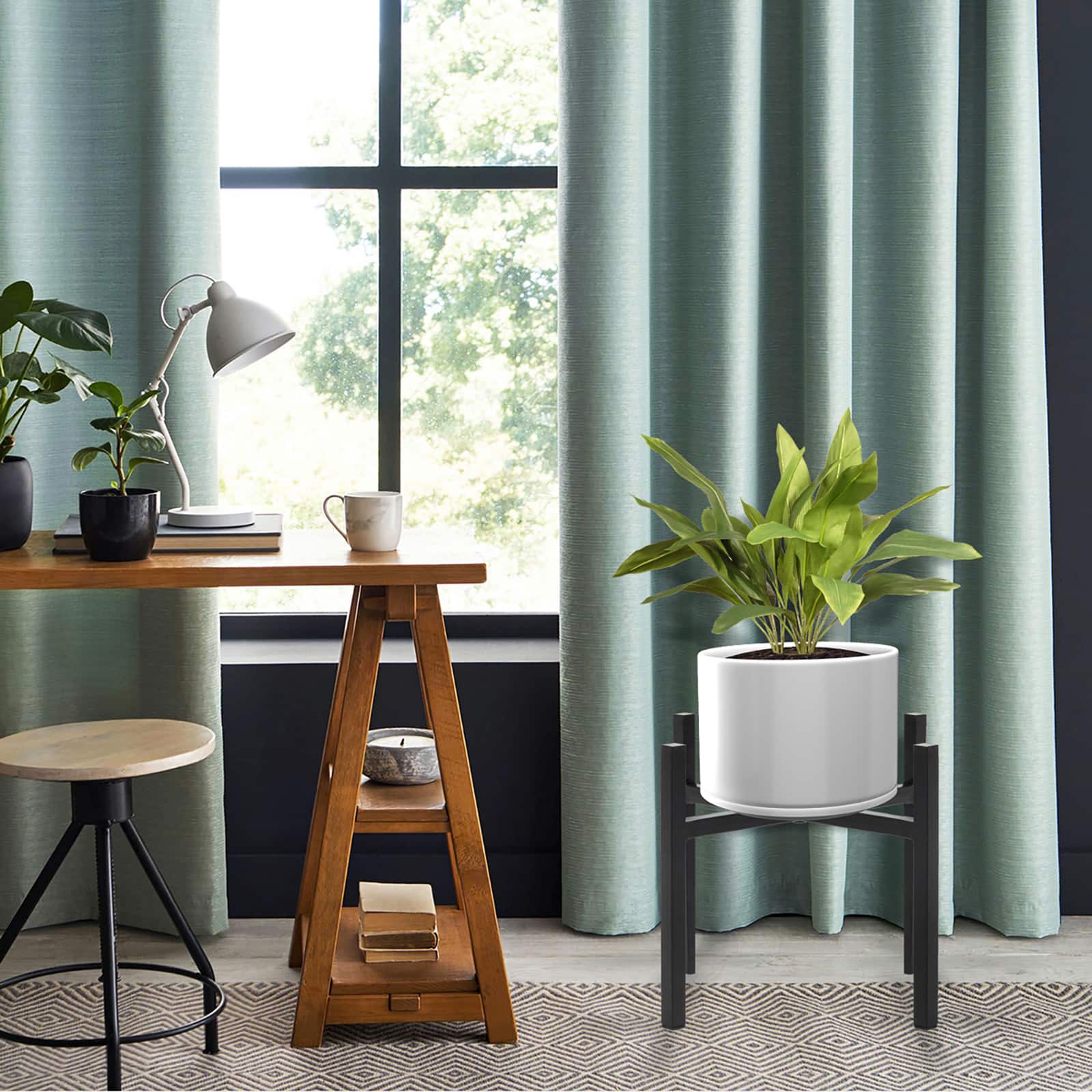 Sorbus 14" Black Mid Century Style Plant Stand