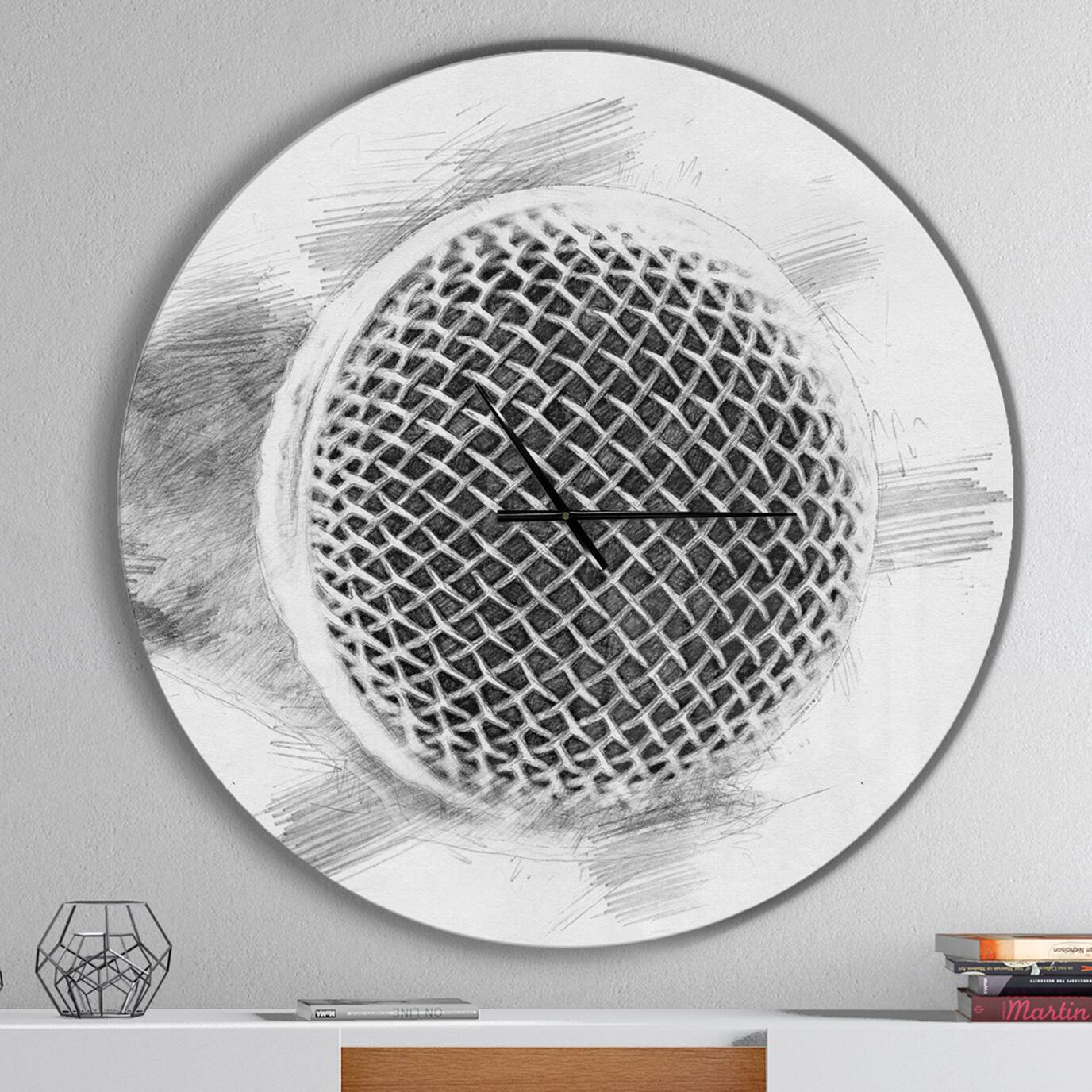 Designart 'Microphone In Pencil Sketch Modern Wall Clock