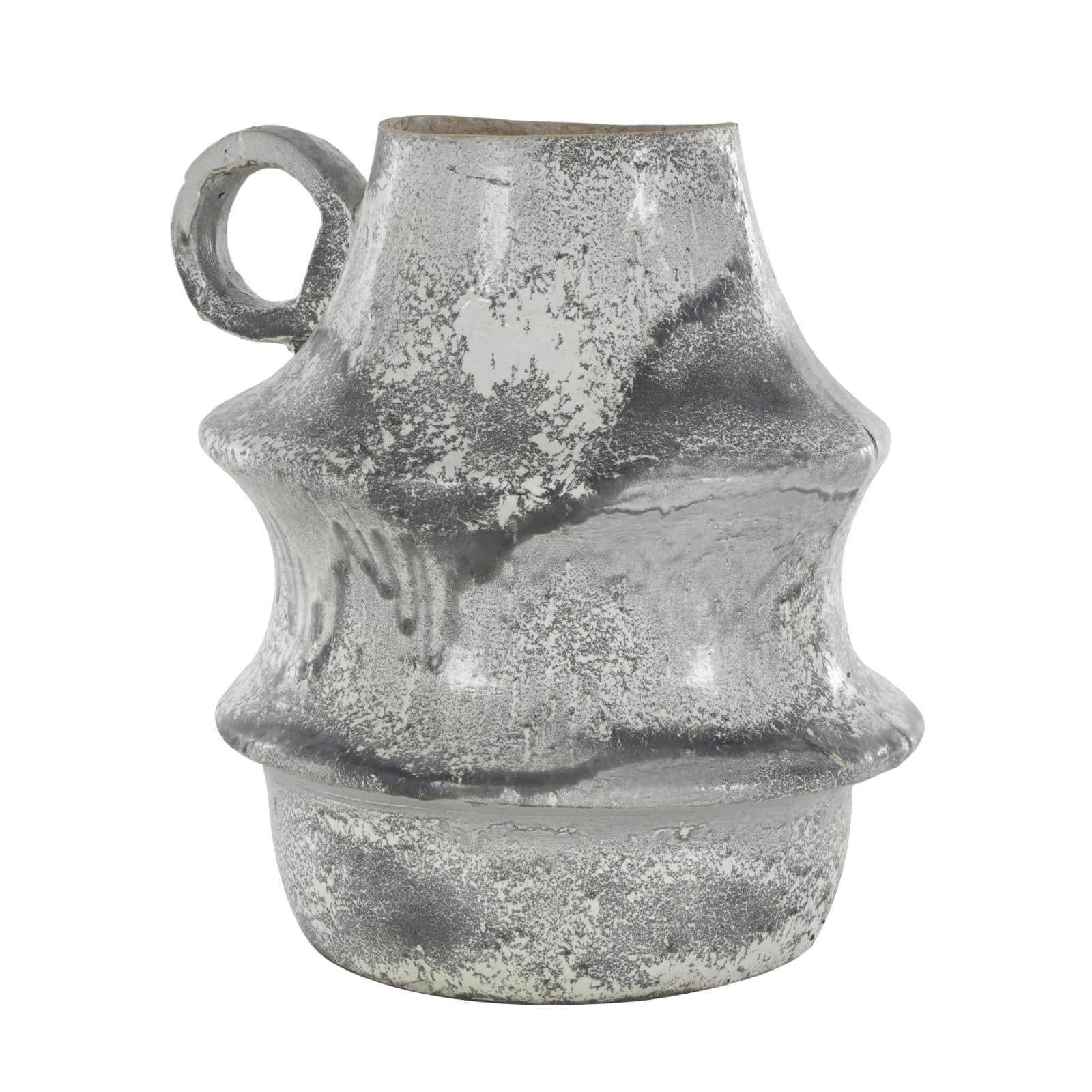 15" Light Gray Textured Paper Mache Fluted Vase with Ring Handle