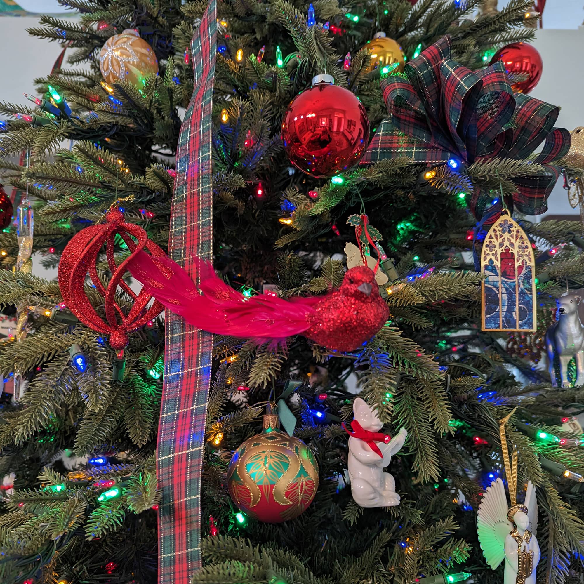 Glittered Bird With Feather Tail Christmas Clip On Ornament - 7" - Red