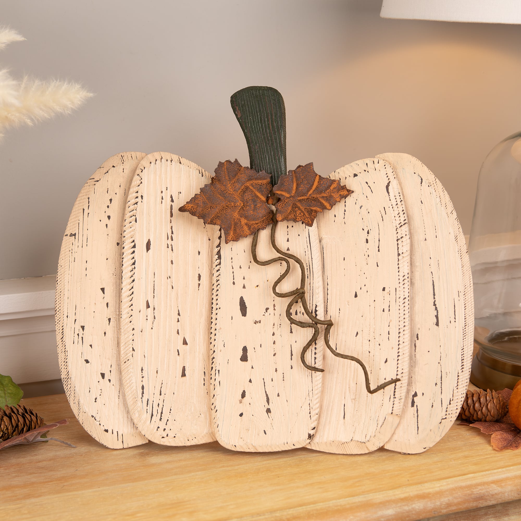 15" White Wooden Pumpkin Tabletop Décor