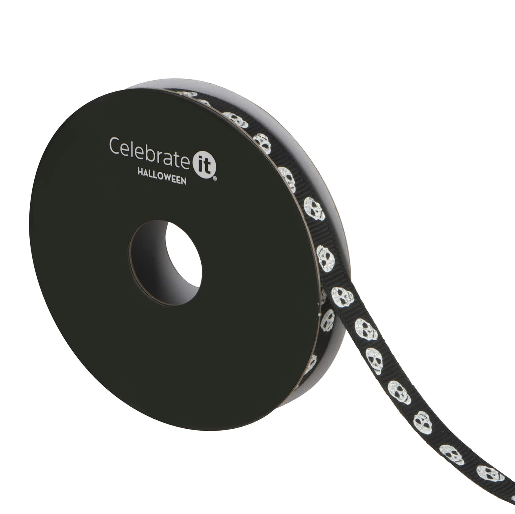 3/8" x 4yd. Black & Silver Skulls Ribbon by Celebrate It®