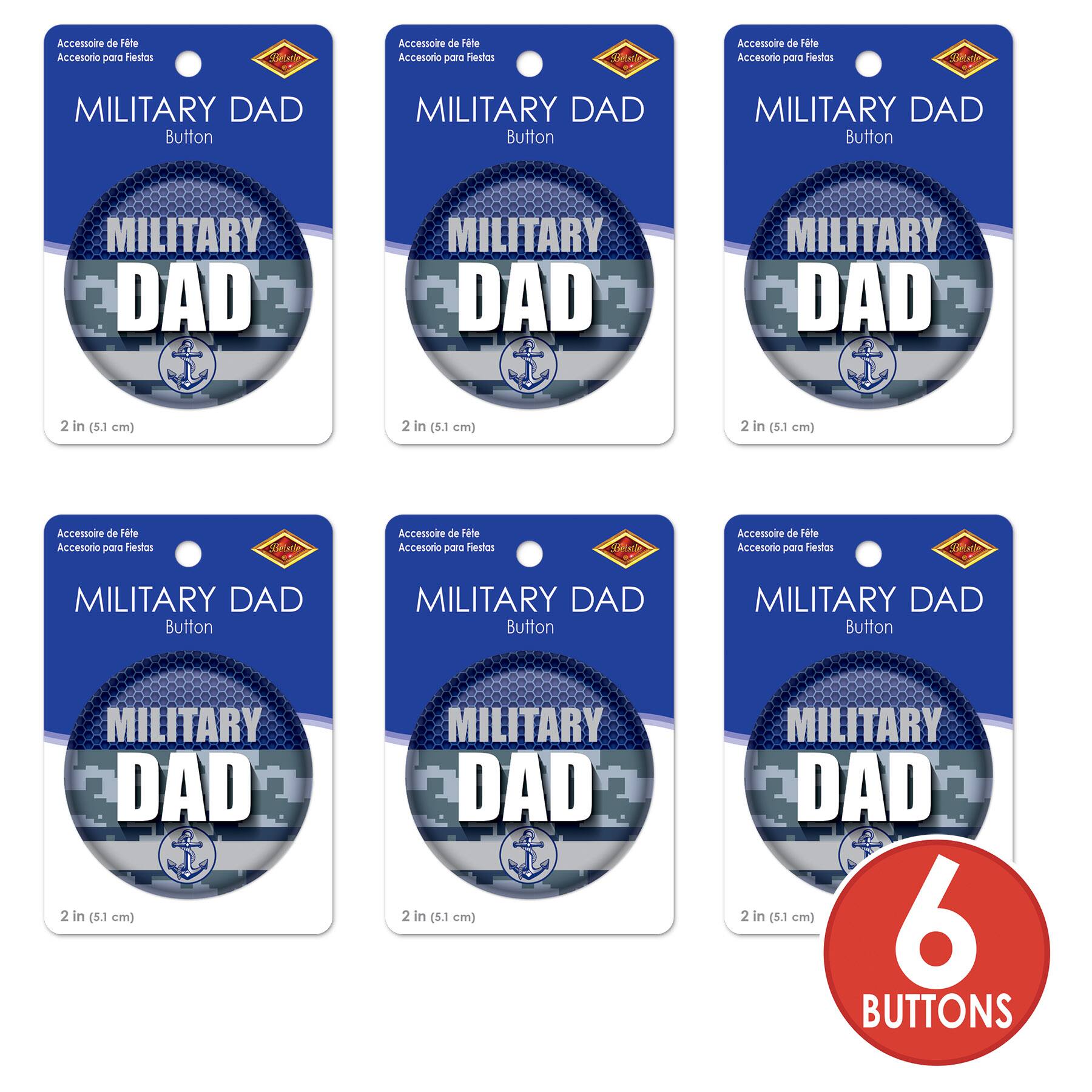 Beistle 2" Blue Camouflage Military Dad Buttons, 6ct.