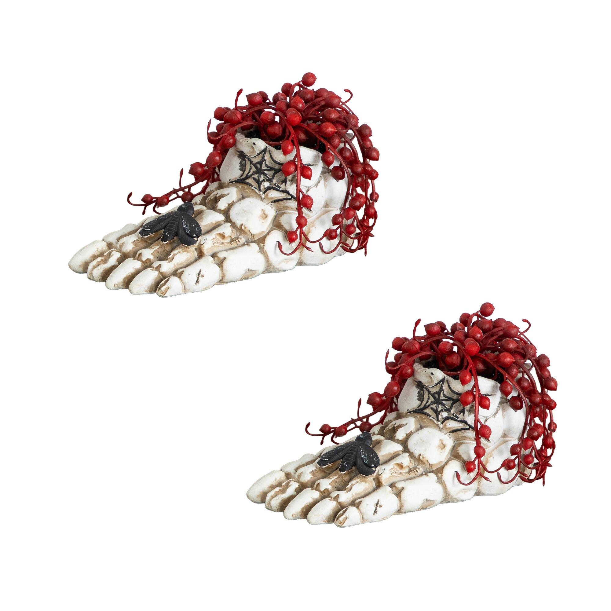 3" Artificial Halloween String of Pearls in Skeleton Foot Planters, 2ct.