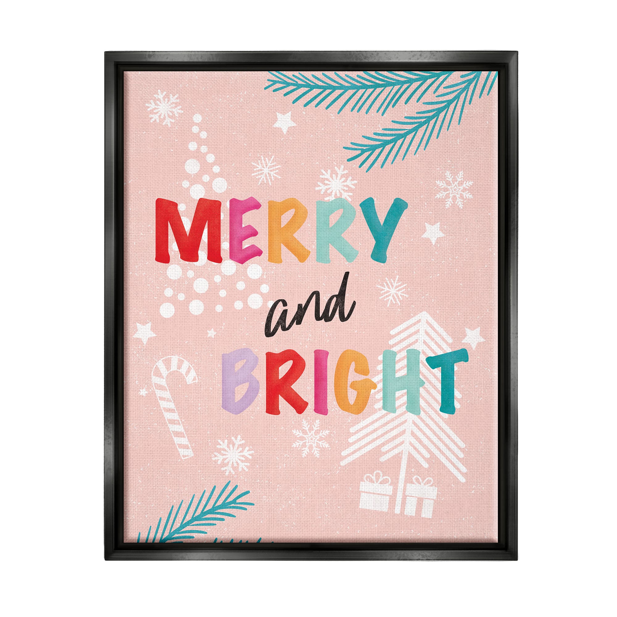 Stupell Industries Merry & Bright Pastel Phrase Framed Floater Canvas Wall Art