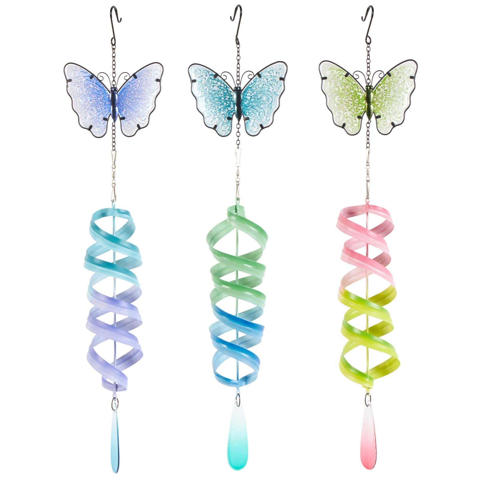 26.5" Multicolor Butterfly Swirl Metal Wind Spinner Windchime Set