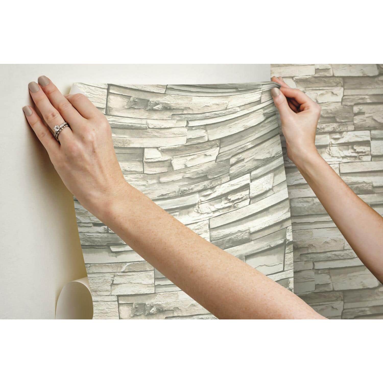 RoomMates Natural Stacked Stone Peel & Stick Wallpaper