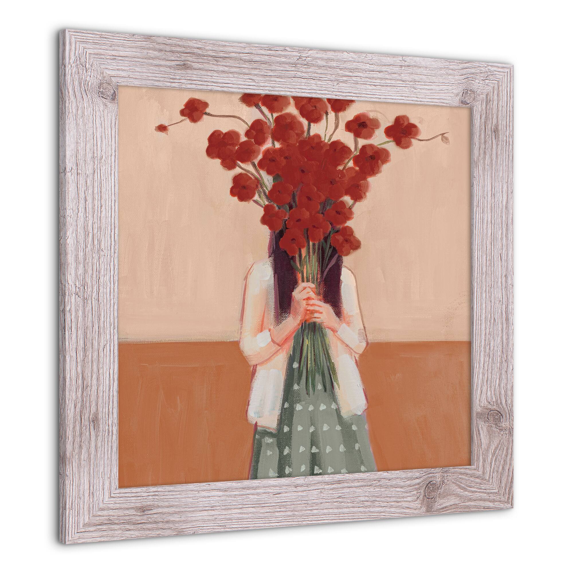 Framed Western Red Floral Woman Print