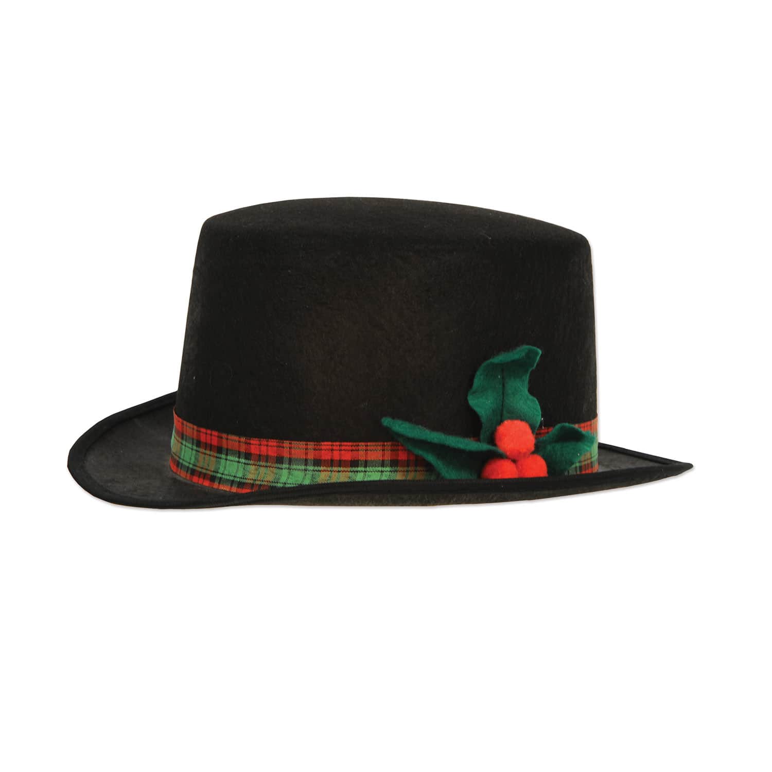 Beistle Black Christmas Caroler Hat with Plaid Band & Felt Holly