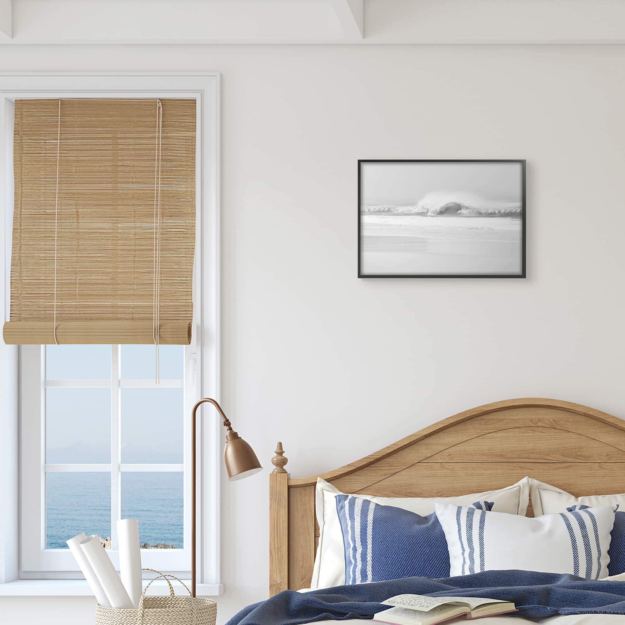 Stupell Industries Waves Crashing onto Beach Black and White in Black Frame Wall Art