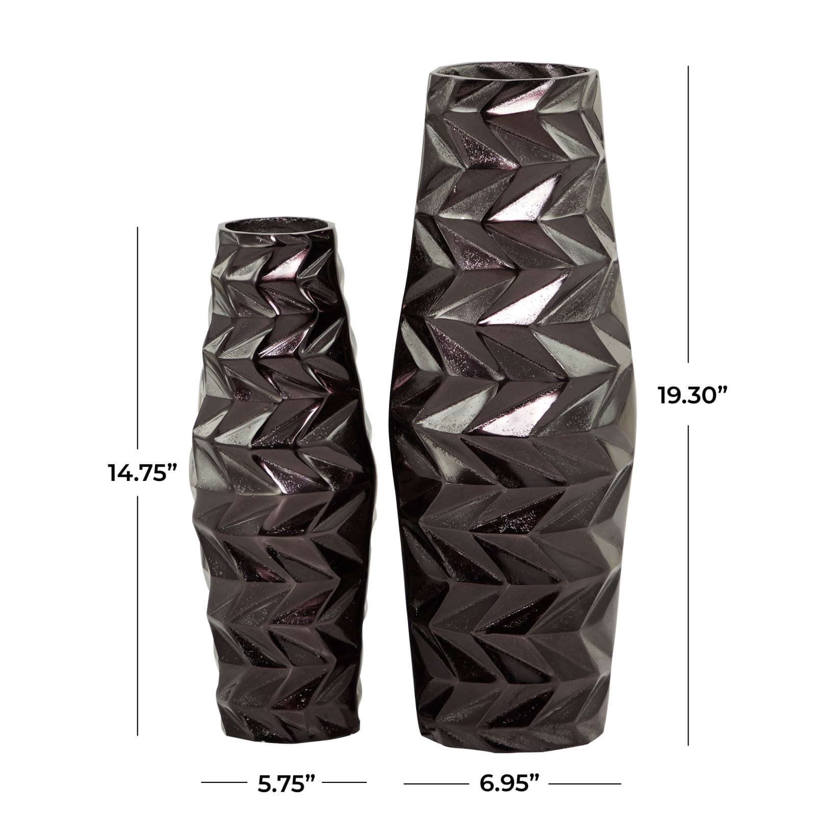 Dark Brown Aluminum Modern Vase, Set of 2" 19", 15"