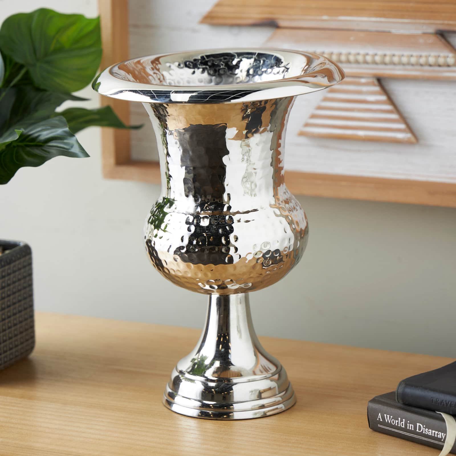 Silver Aluminum Goblet Inspired Hammered Vase