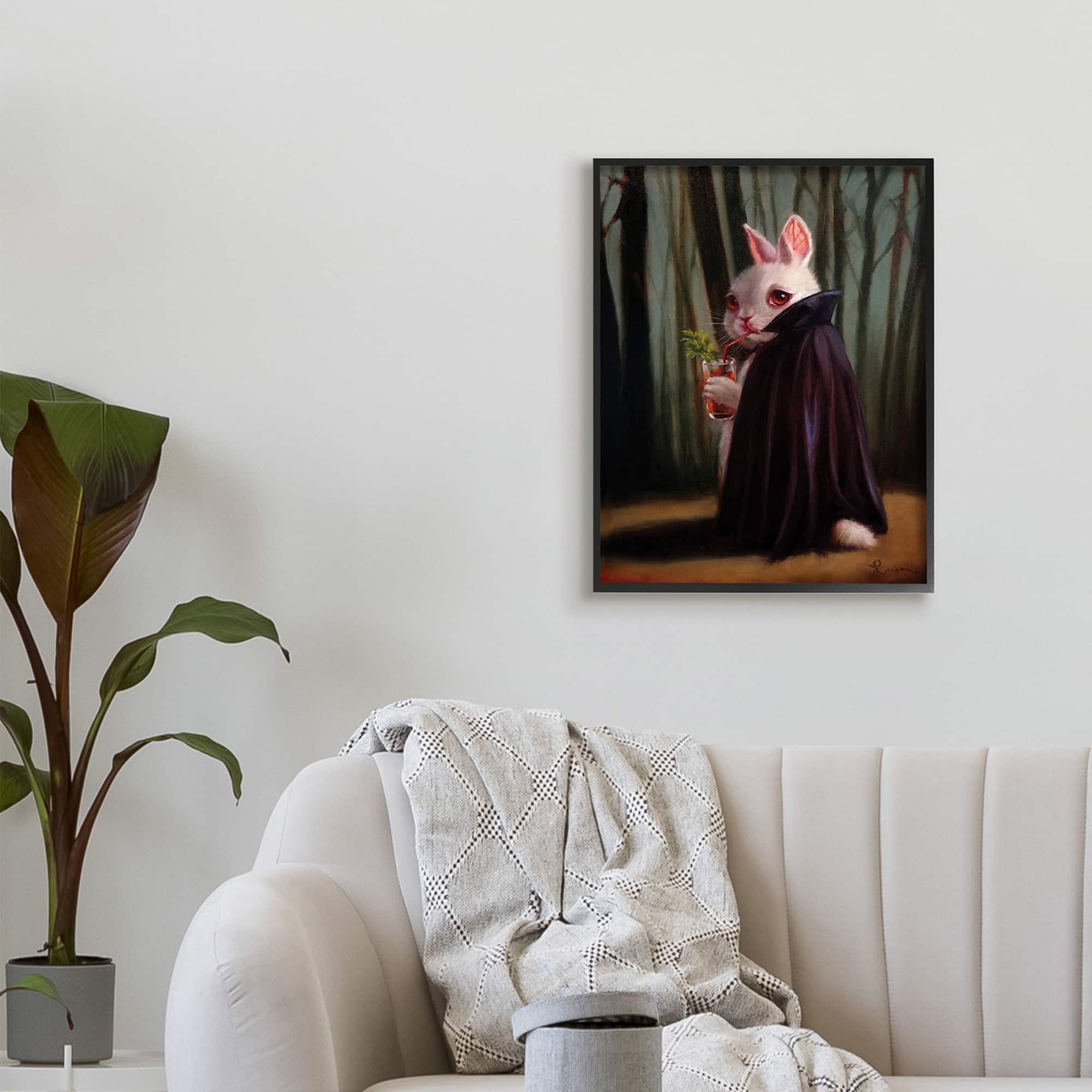 Stupell Industries Vampire Rabbit Drinking Bloody Mary Dark Forest Framed Wall Art