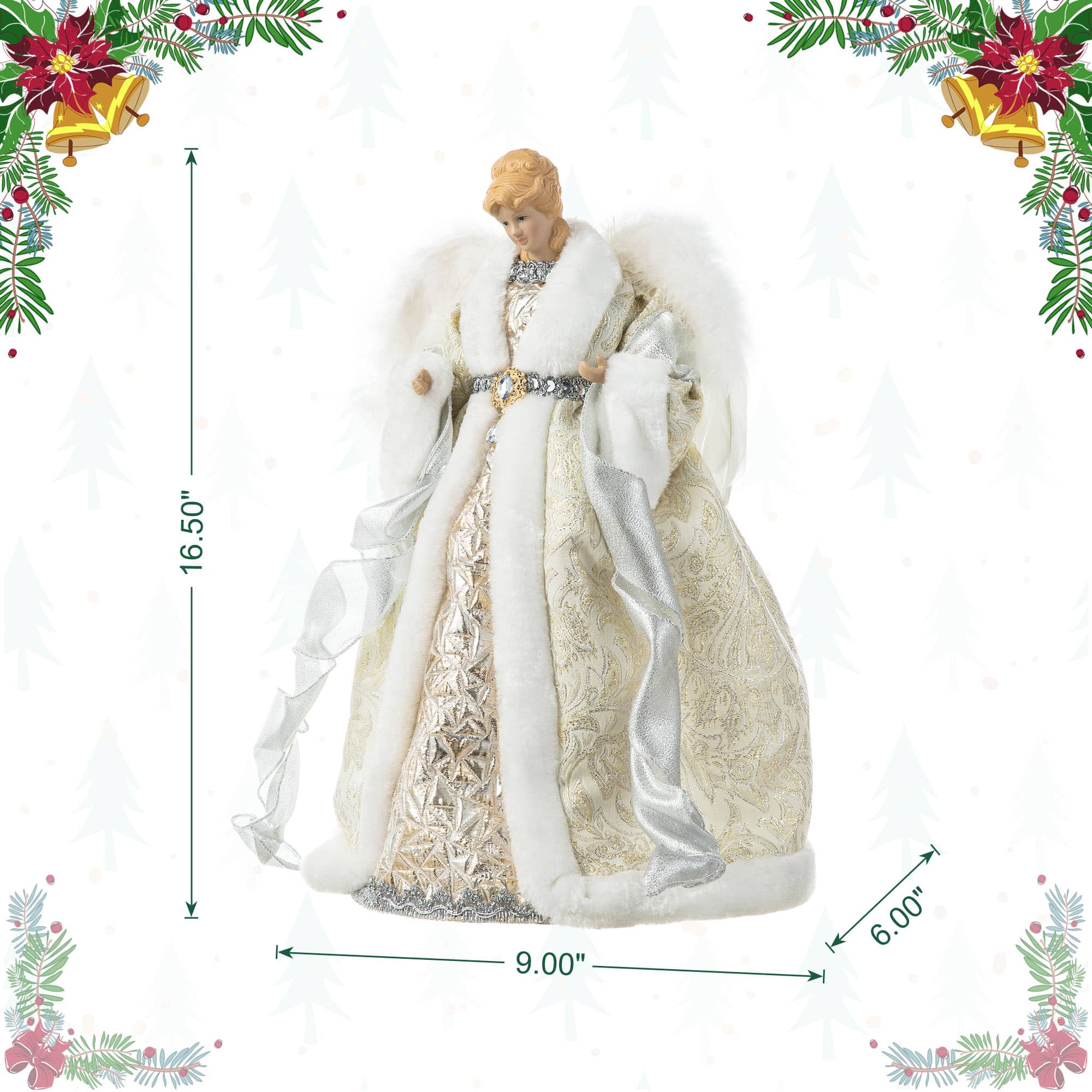 Glitzhome® 16.5" Faux Fur Elegant Christmas Angel Tree Topper