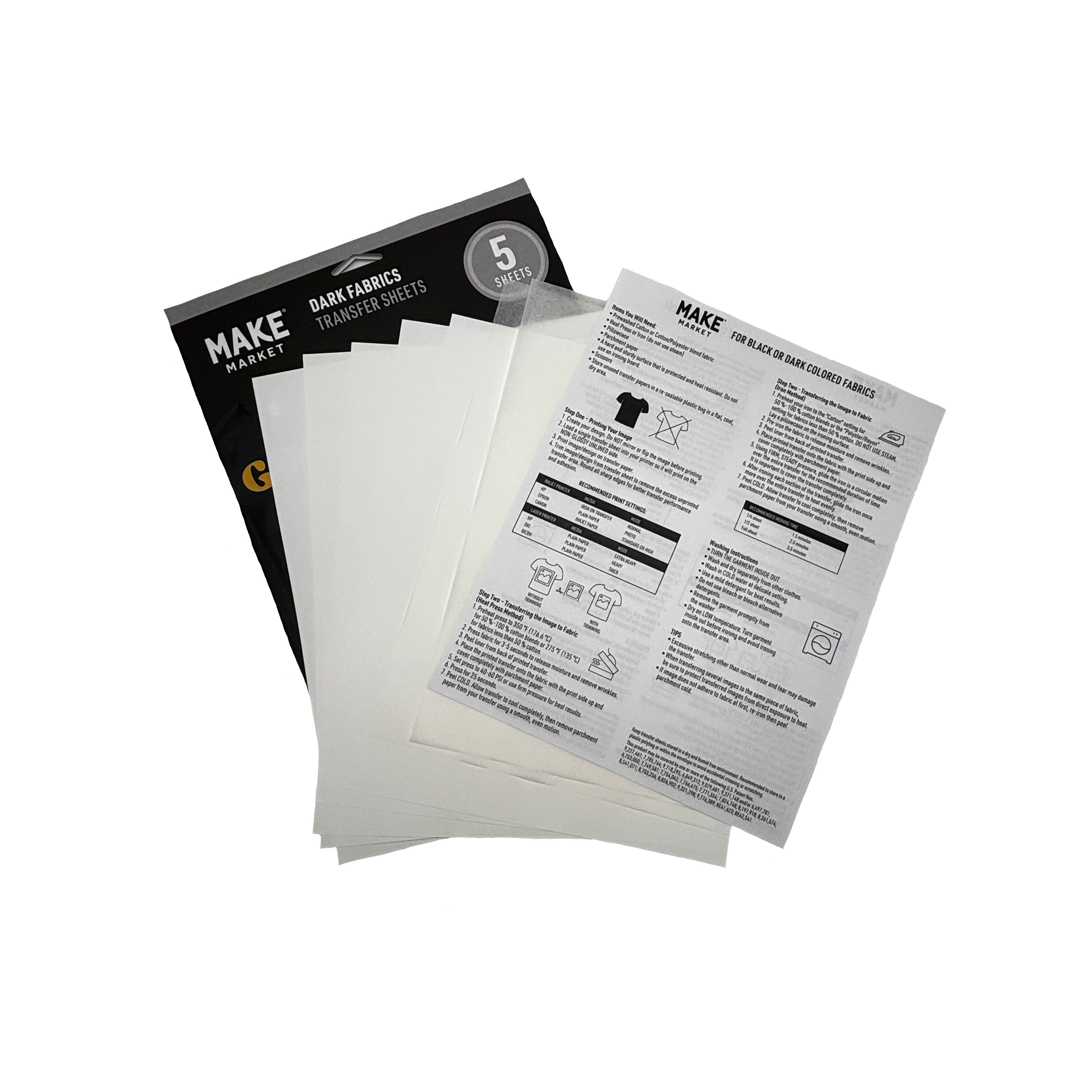 6 Packs: 5 ct. (30 total) 8.5" x 11" Dark Fabric Transfer Sheets by Make Market®