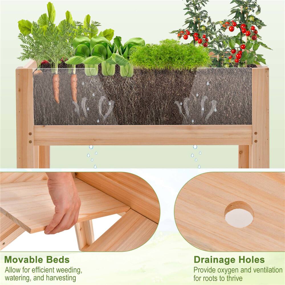 Costway Raised Wooden Garden Bed Elevated Planter Box Plant Terrarium with Drain Holes