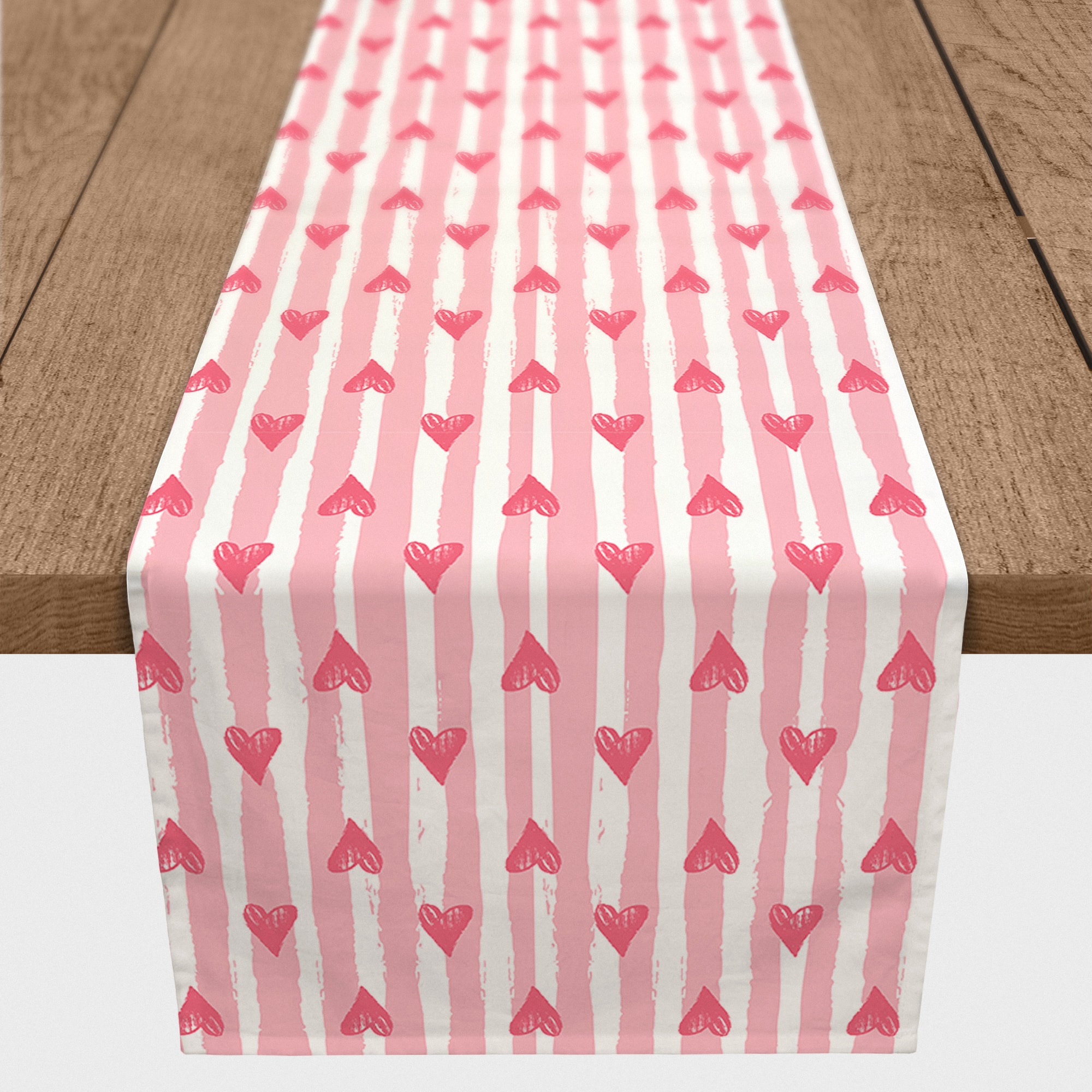 Heart Stripe Pattern 16" x 72" Cotton Twill Runner