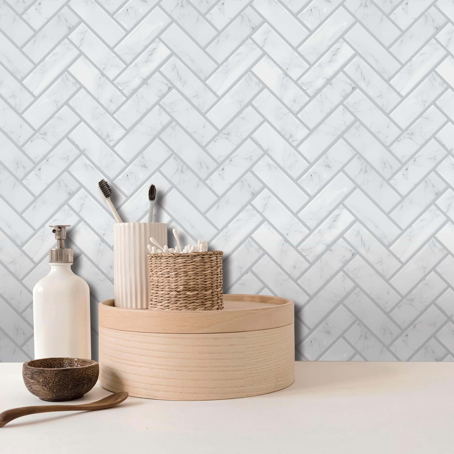 RoomMates Marble Herringbone Peel & Stick Sticktile