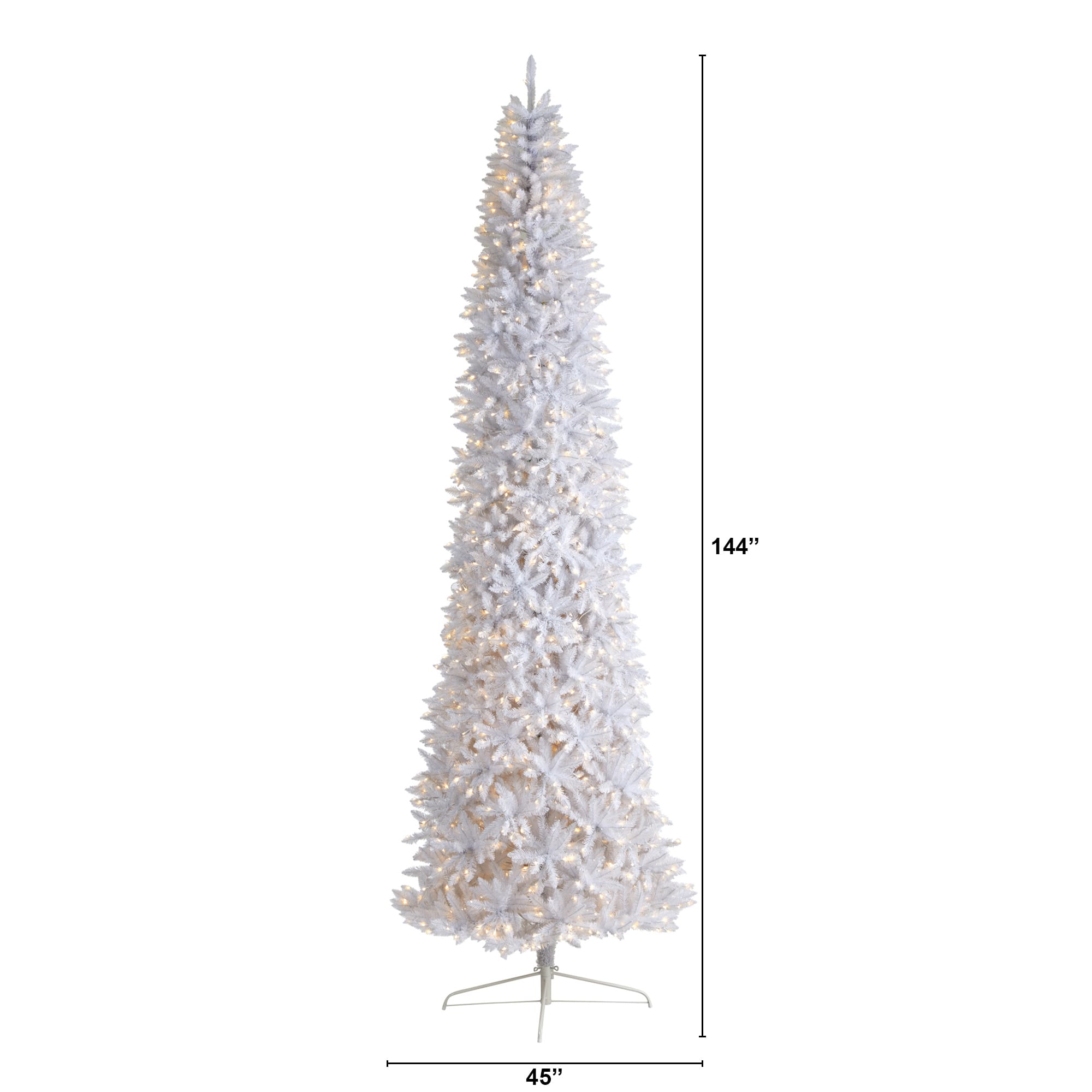 12ft. Pre-Lit Slim White Artificial Christmas Tree, Warm White LED Lights