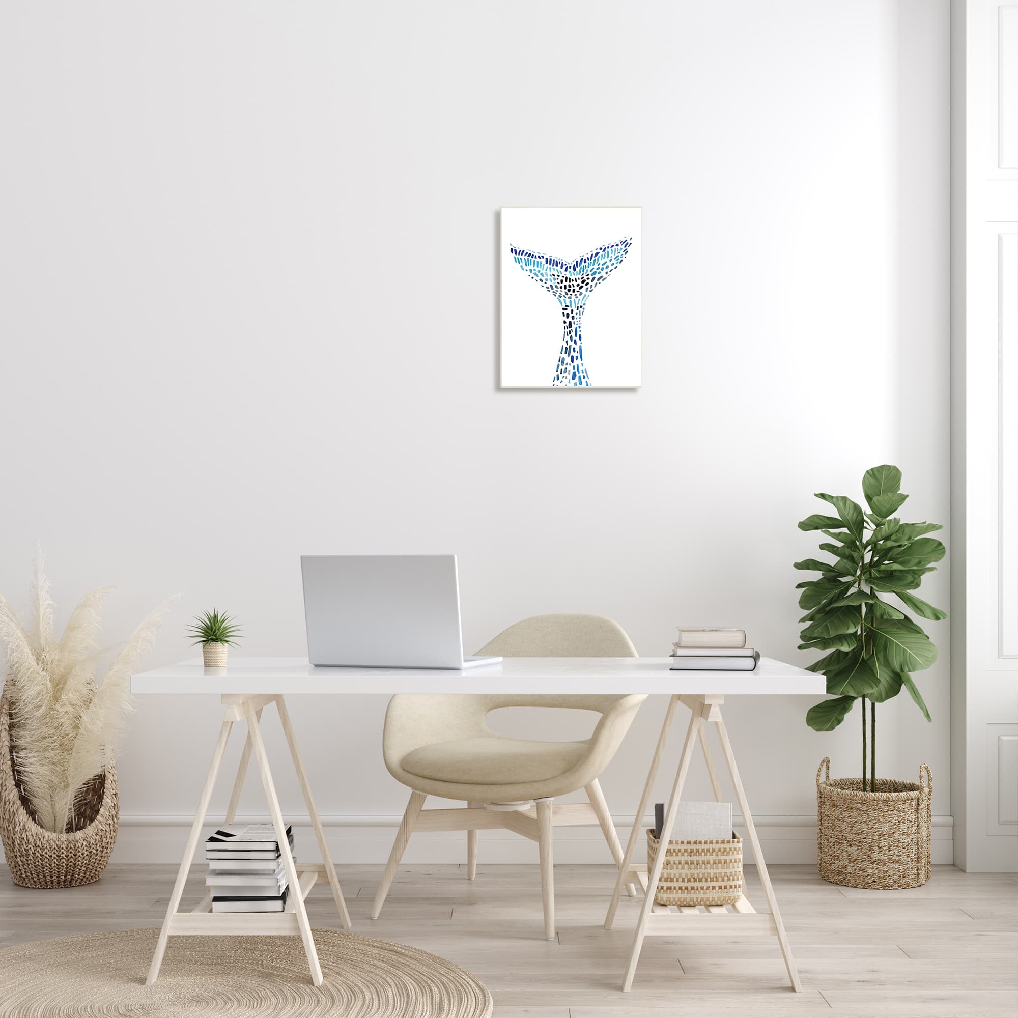 Stupell Industries Abstract Nautical Fin Blue Geometric Block Pattern Wall Plaque