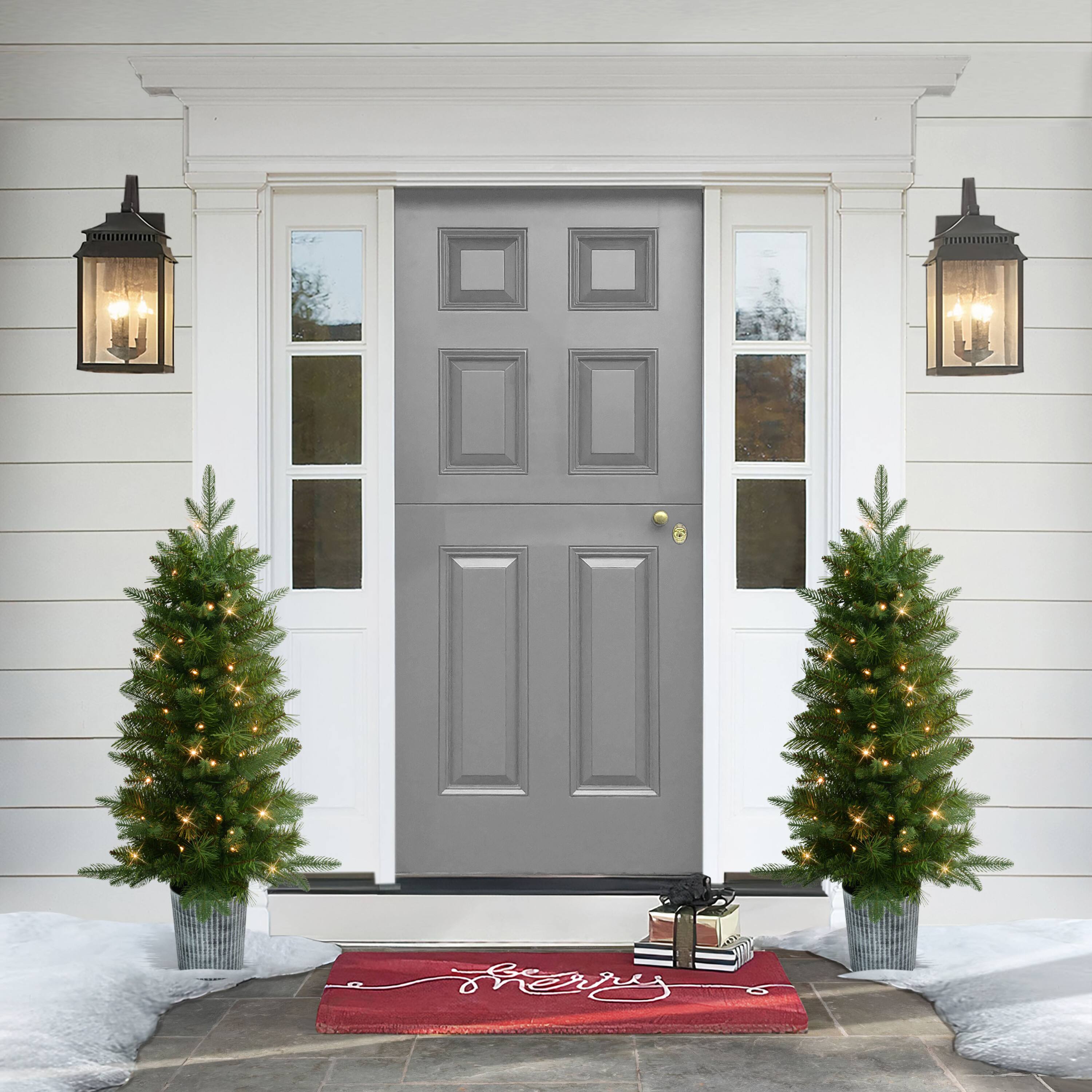 3.5ft. Pre-Lit Battery Operated Oregon Fir Potted Artificial Christmas Trees, 2ct.