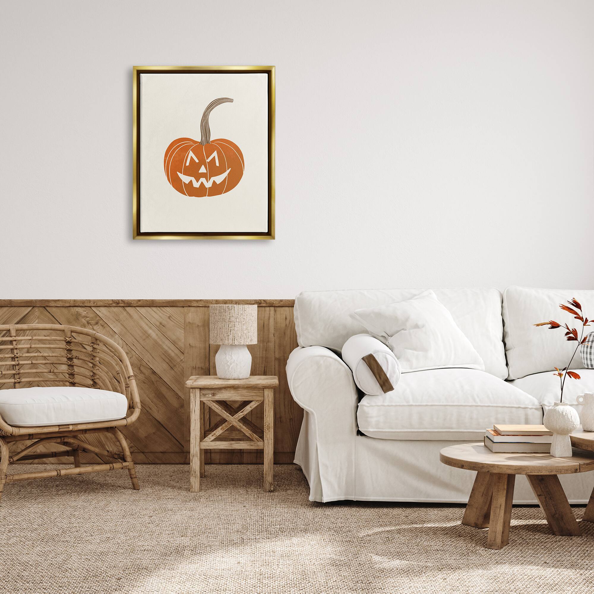 Stupell Industries Happy Jack-o-Lantern Smile Framed Floater Canvas Wall Art