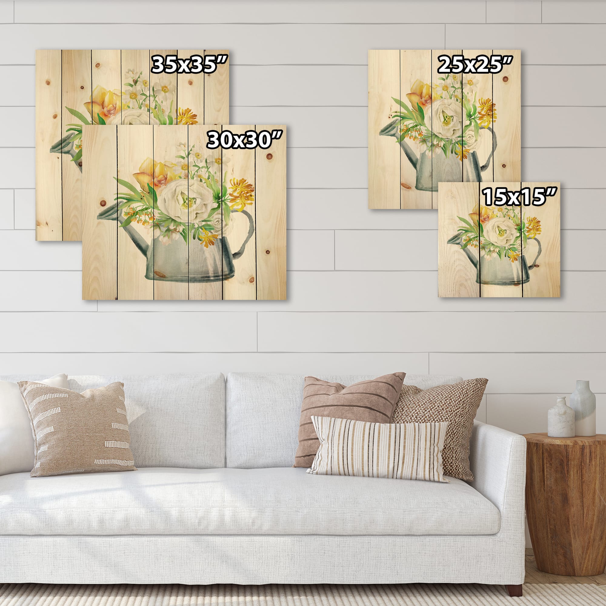 Designart - Roses Peonies & Marigolds In Garden Watering Can