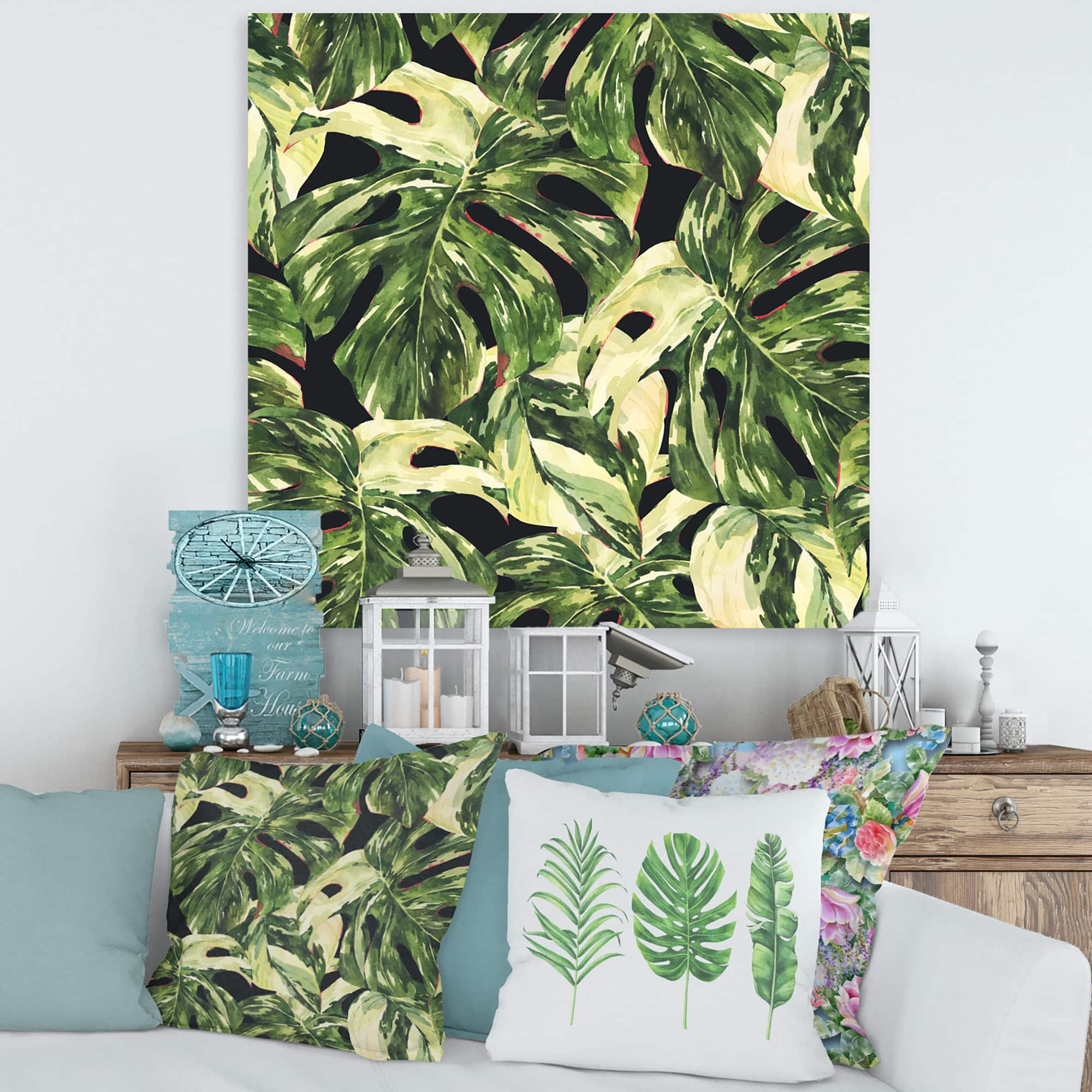 Designart - Natural Leaves Exotic On Dark II