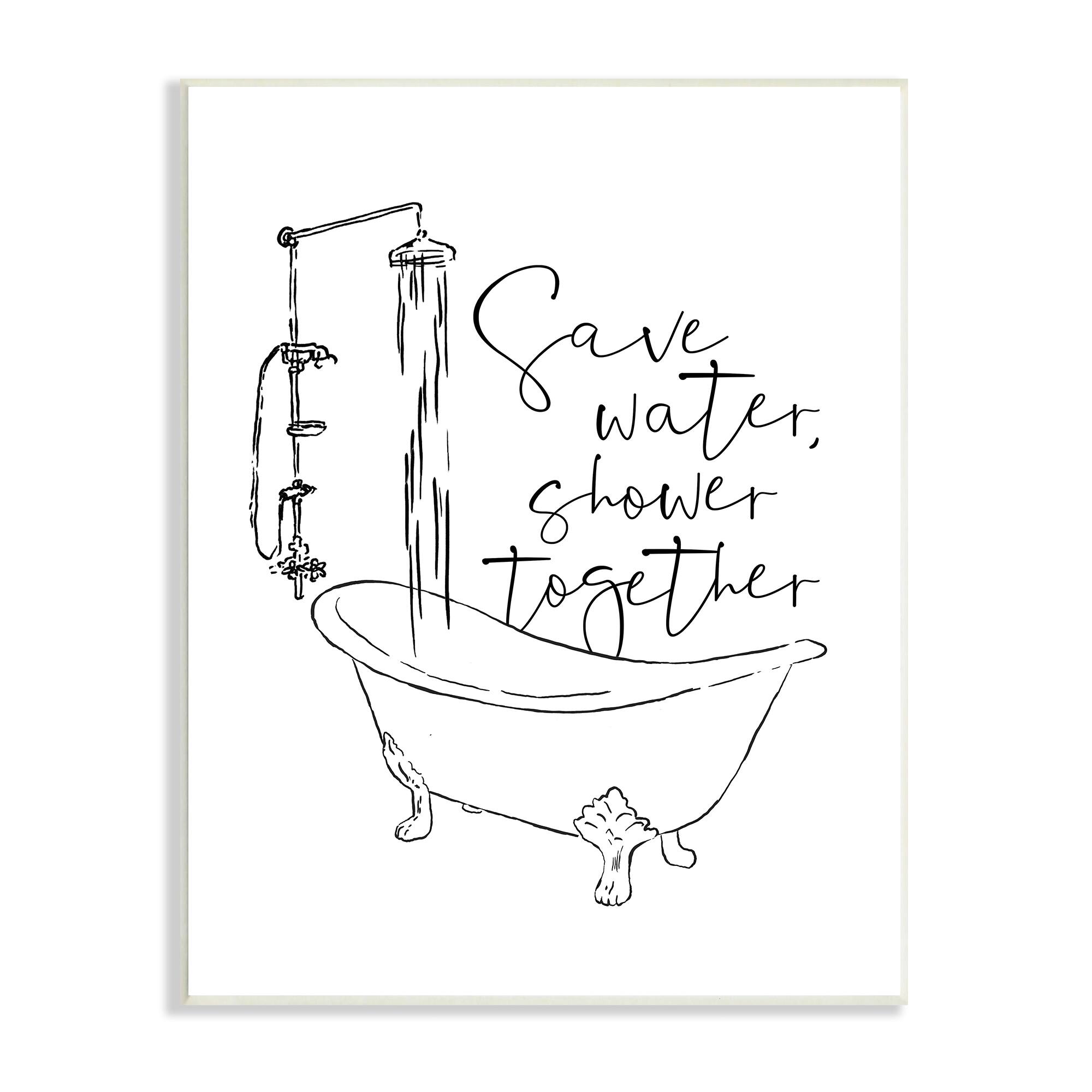 Stupell Industries Shower Together Funny Ink Drawing Bathroom Design Wood Wall Plaque