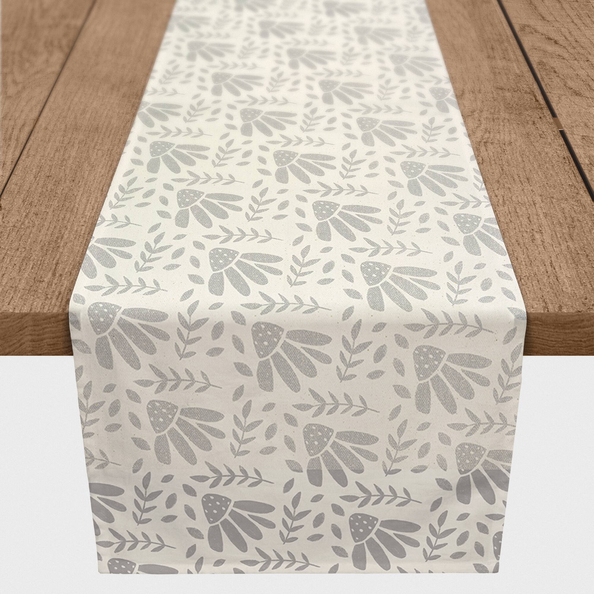 72" Simple Gray Florals Cotton Twill Runner