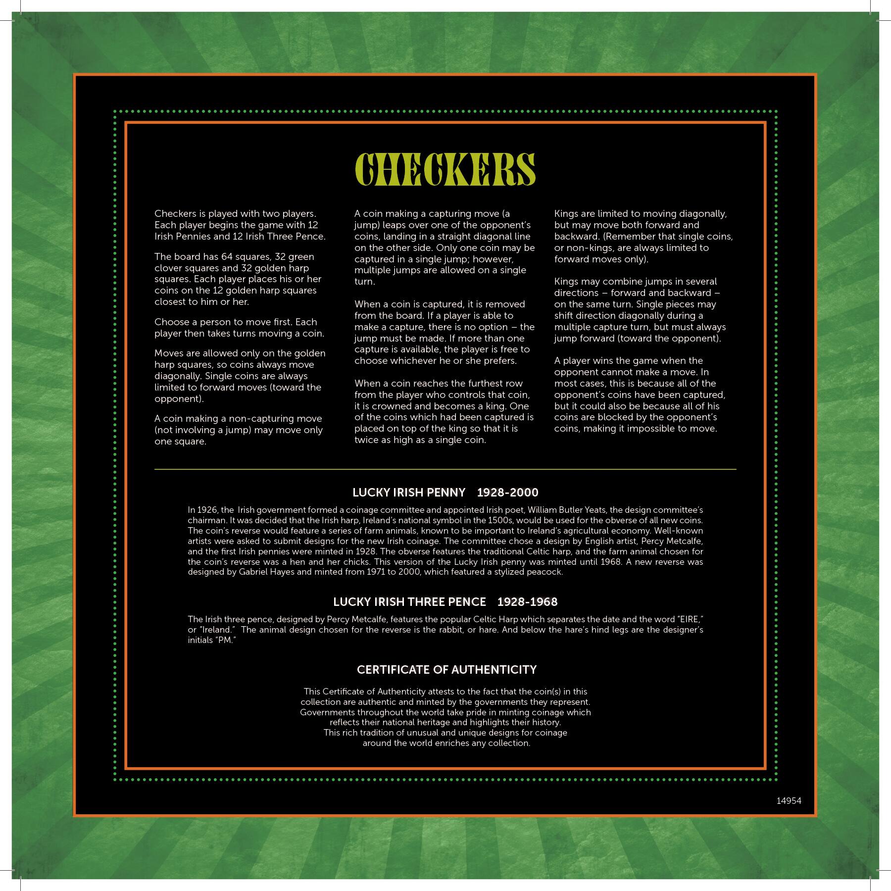 Irish Checker Coin Checker Set