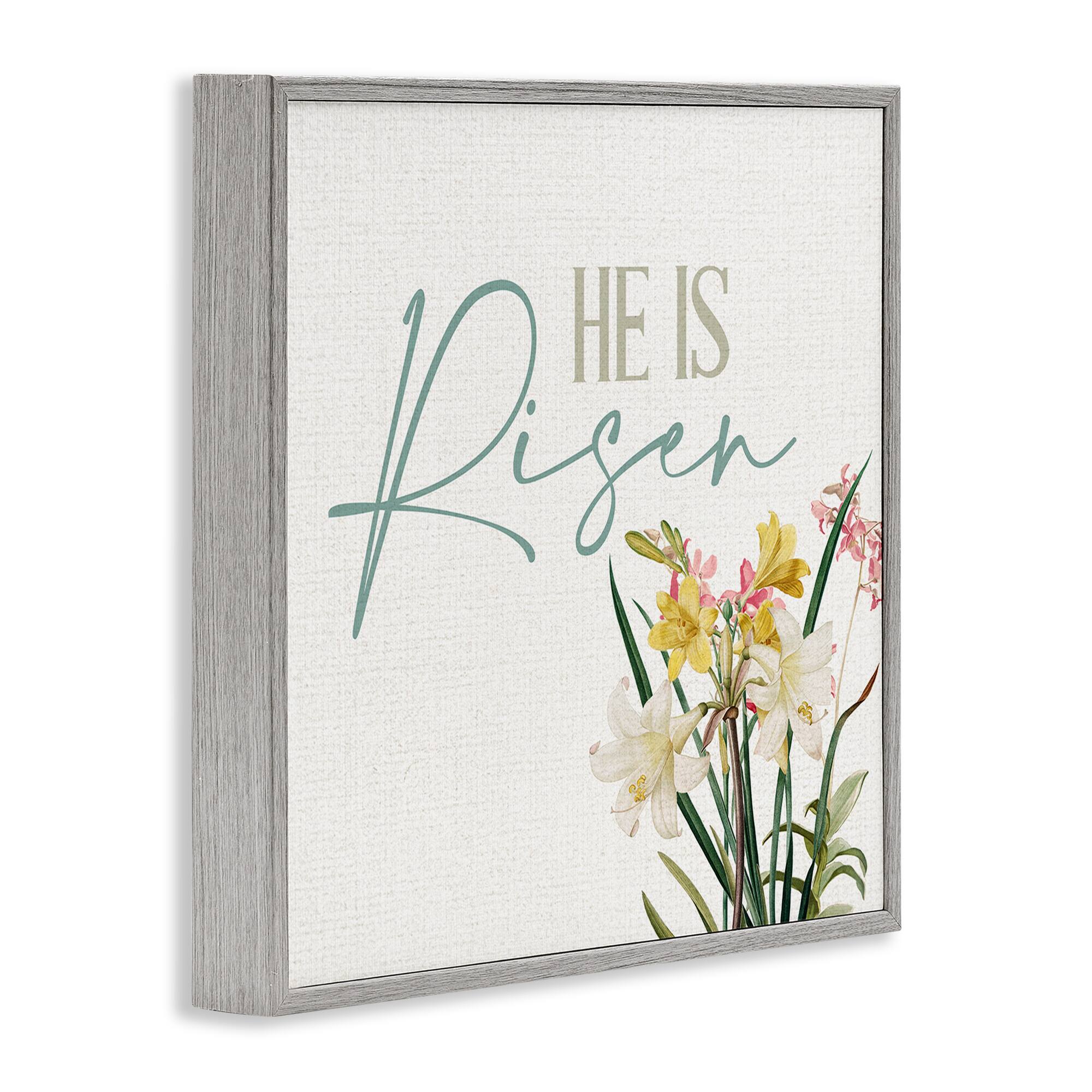 Stupell Industries He Is Risen Religious Easter Holiday Flower Blossoms Framed Giclee Art