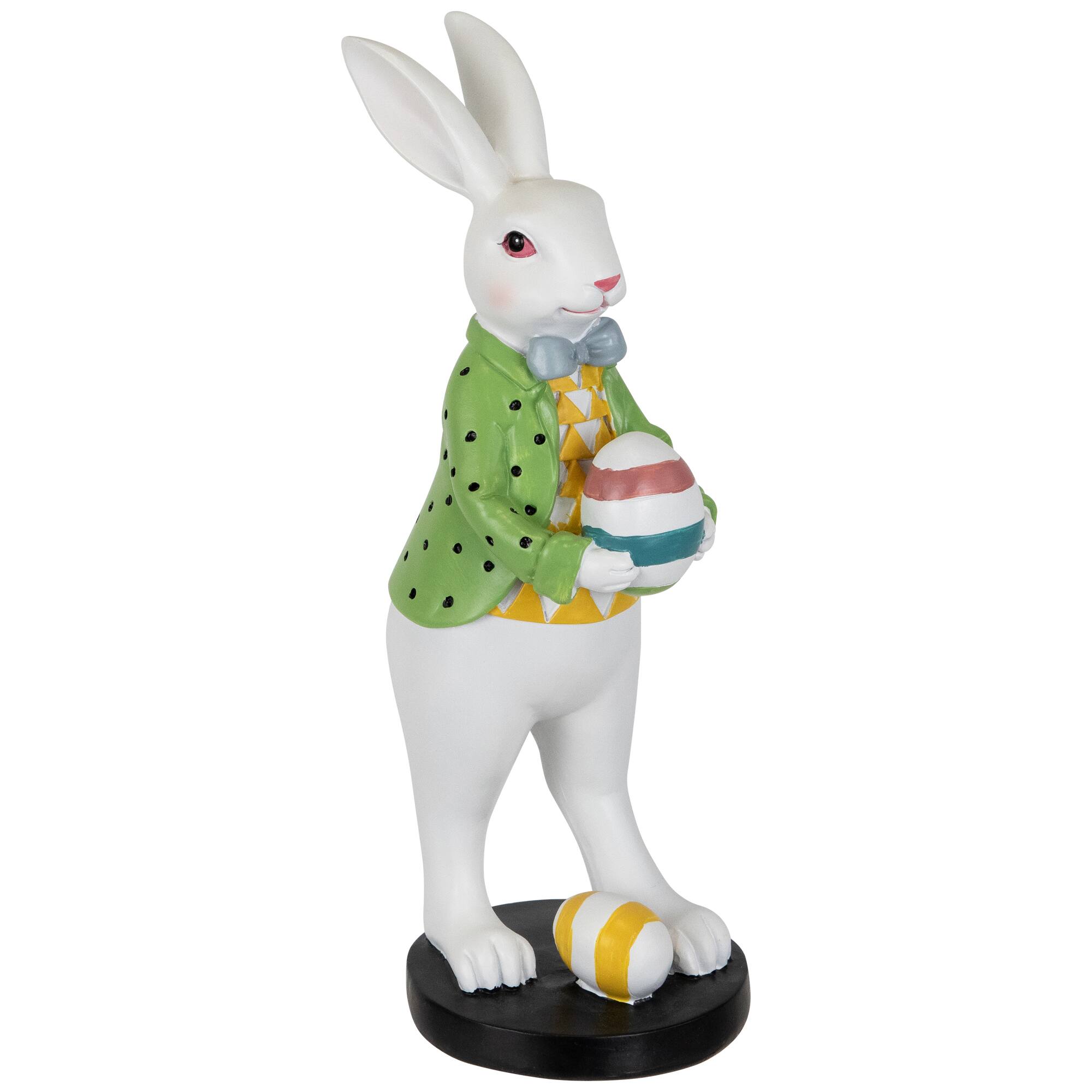 35745424 11.5 x 4 x 5 in. Rabbit Holding Easter Egg Outdoor Garden Statue, White