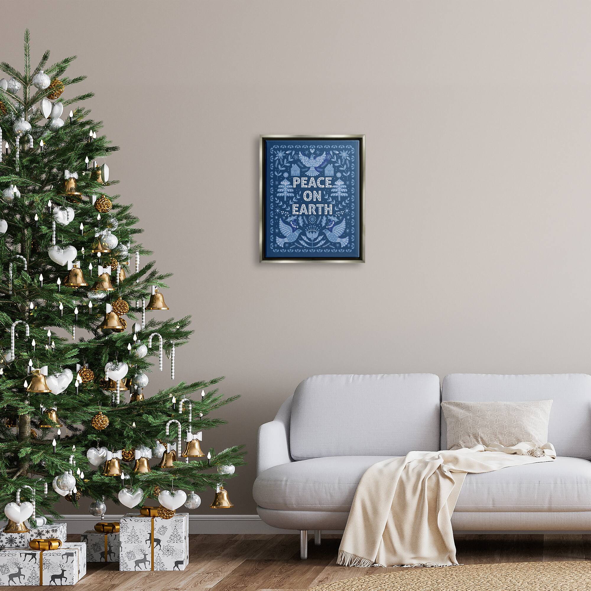 Stupell Industries Peace On Earth Blue Doves Framed Floater Canvas Wall Art