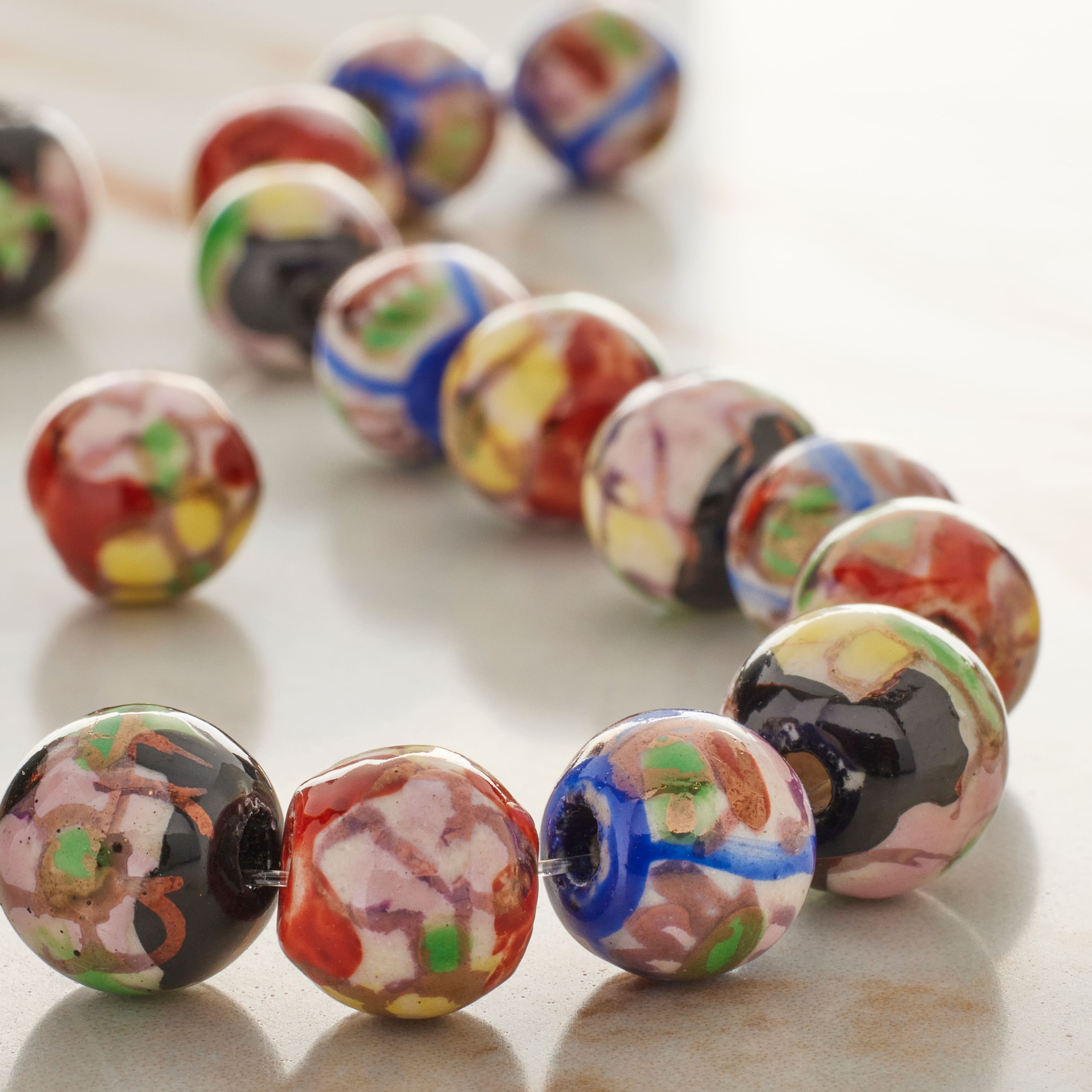 12 Pack: Multicolored Floral Ceramic Beads, 8mm by Bead Landing™