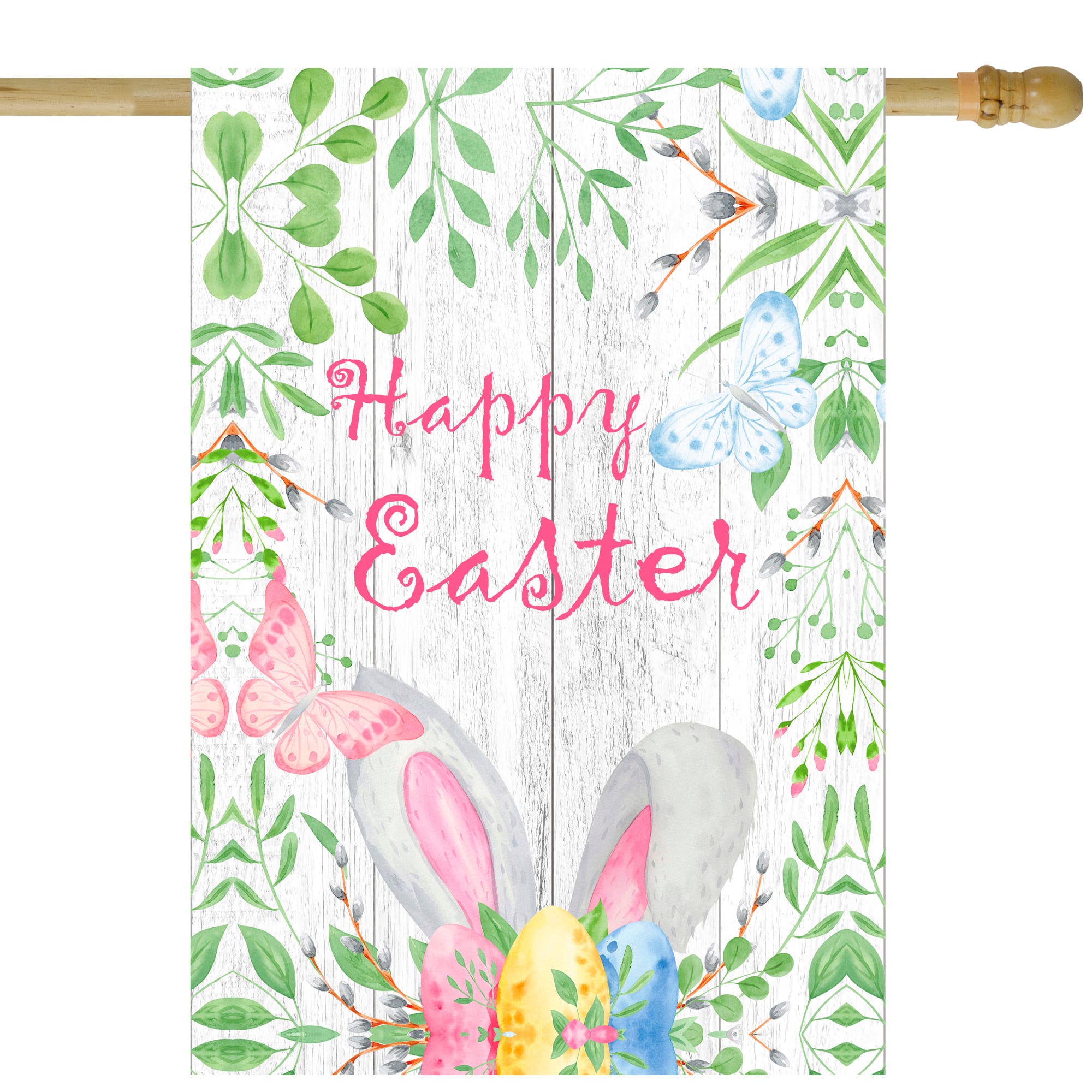 Michaels, Happy Easter Bunny Ears Outdoor House Flag 28" x 40" – Category: Outdoor Easter Decorations