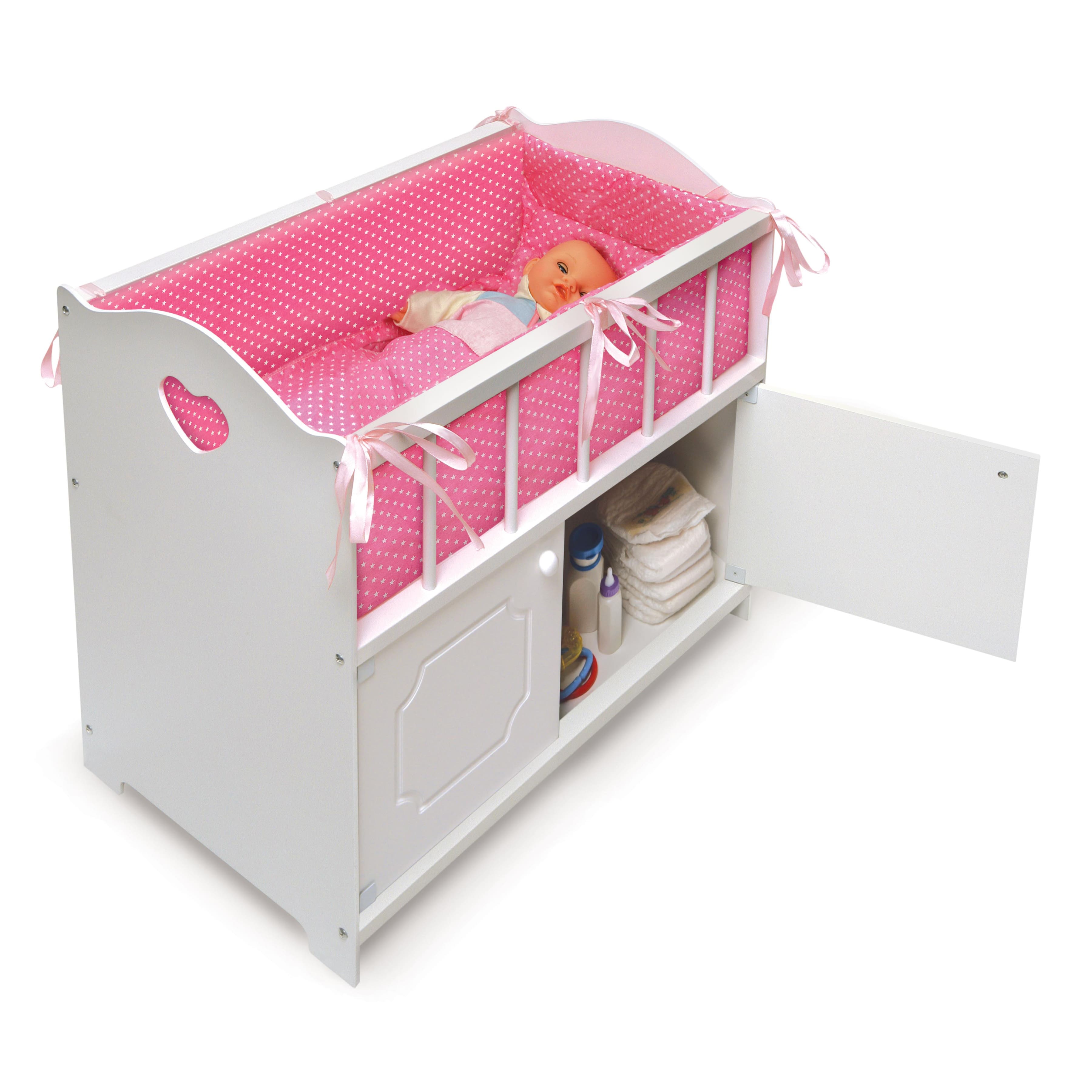 Badger Basket White Storage Doll Crib with Bedding
