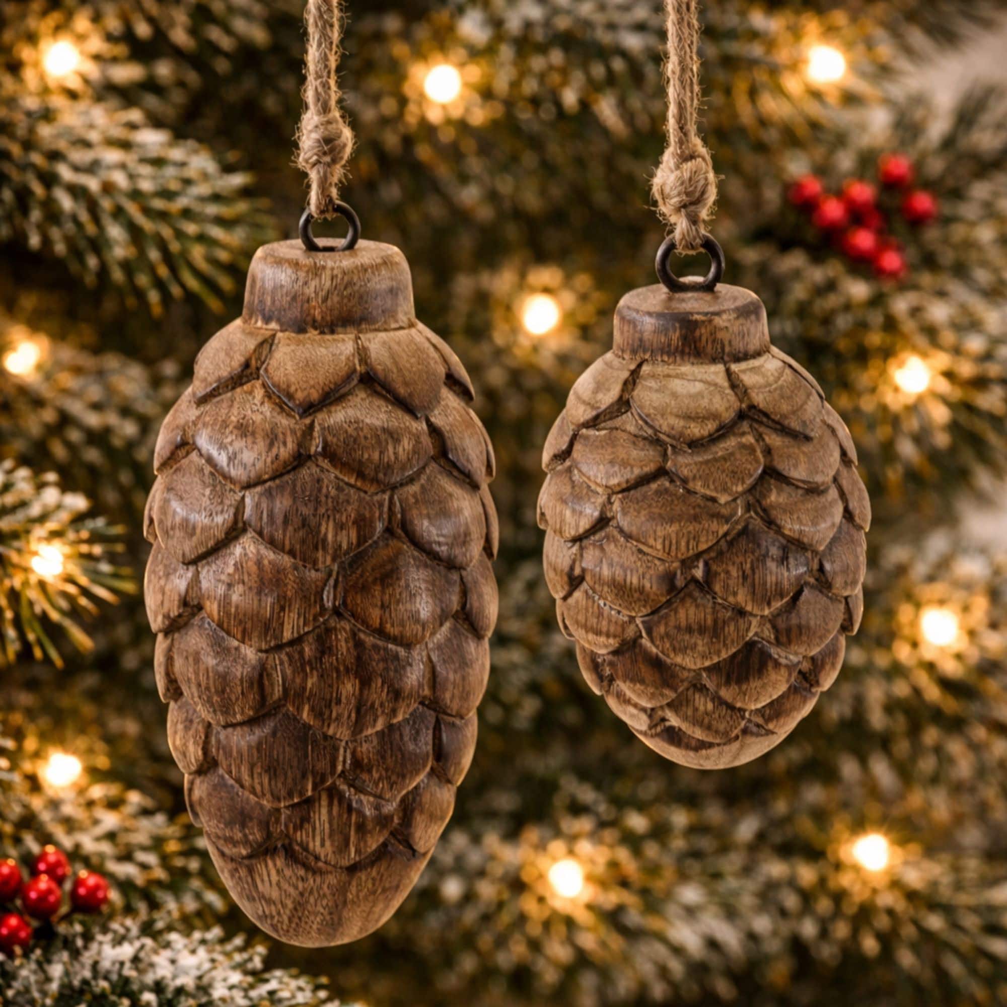 Melrose Wooden Pinecone Ornaments Set