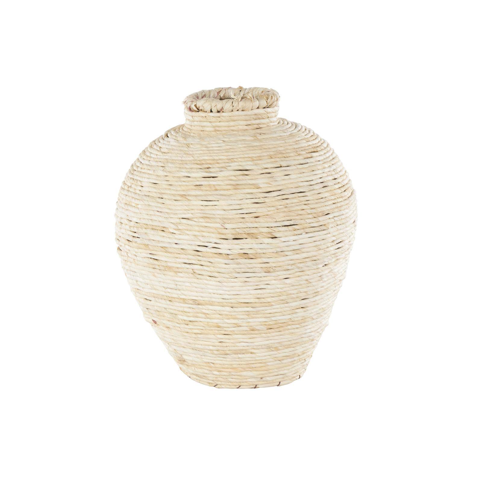 13.5" Cream Seagrass Handmade Wrapped Pot Decorative Vase